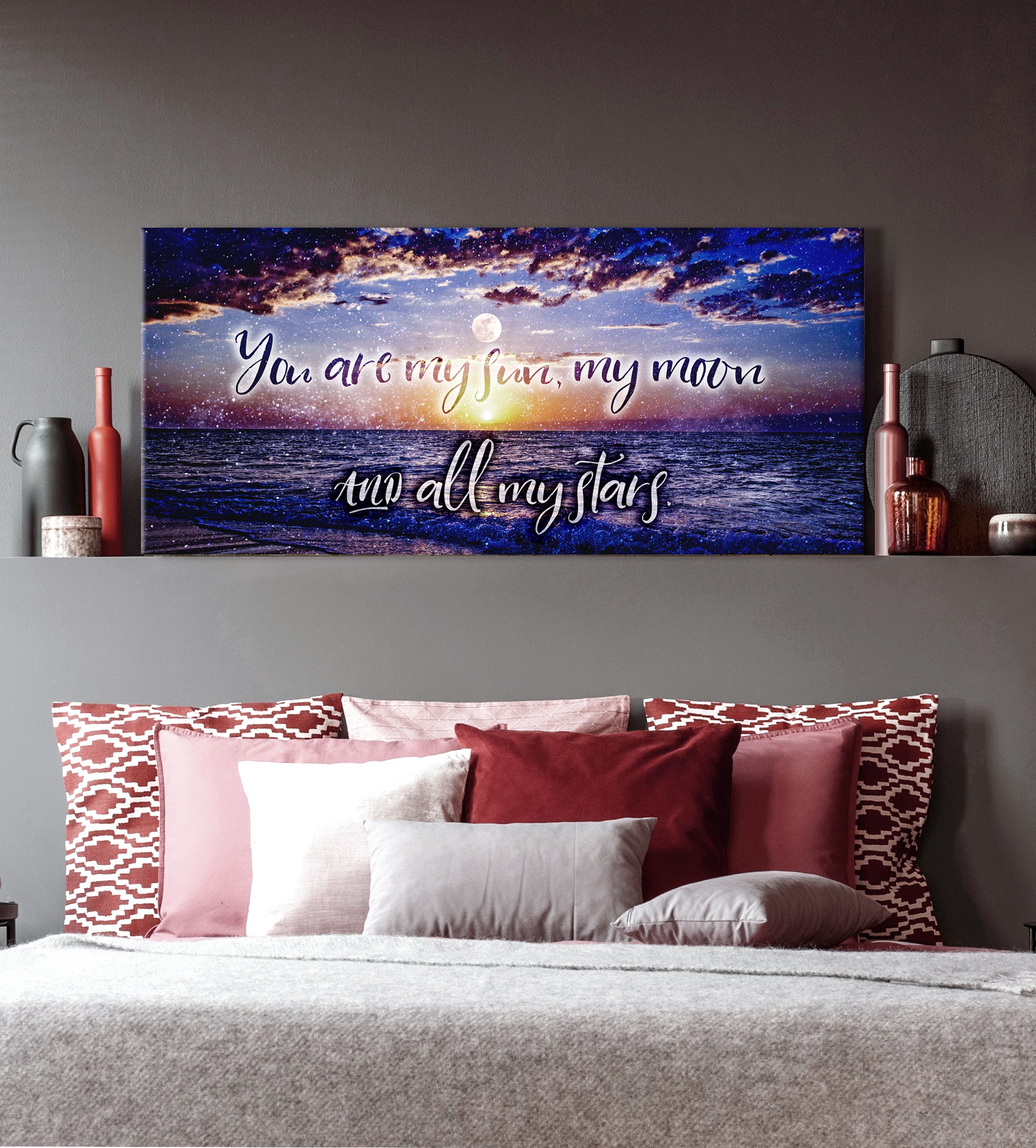 Hot! Couples Wall Art: You Are My Sun & Moon (Wood Frame, Ready to Hang)