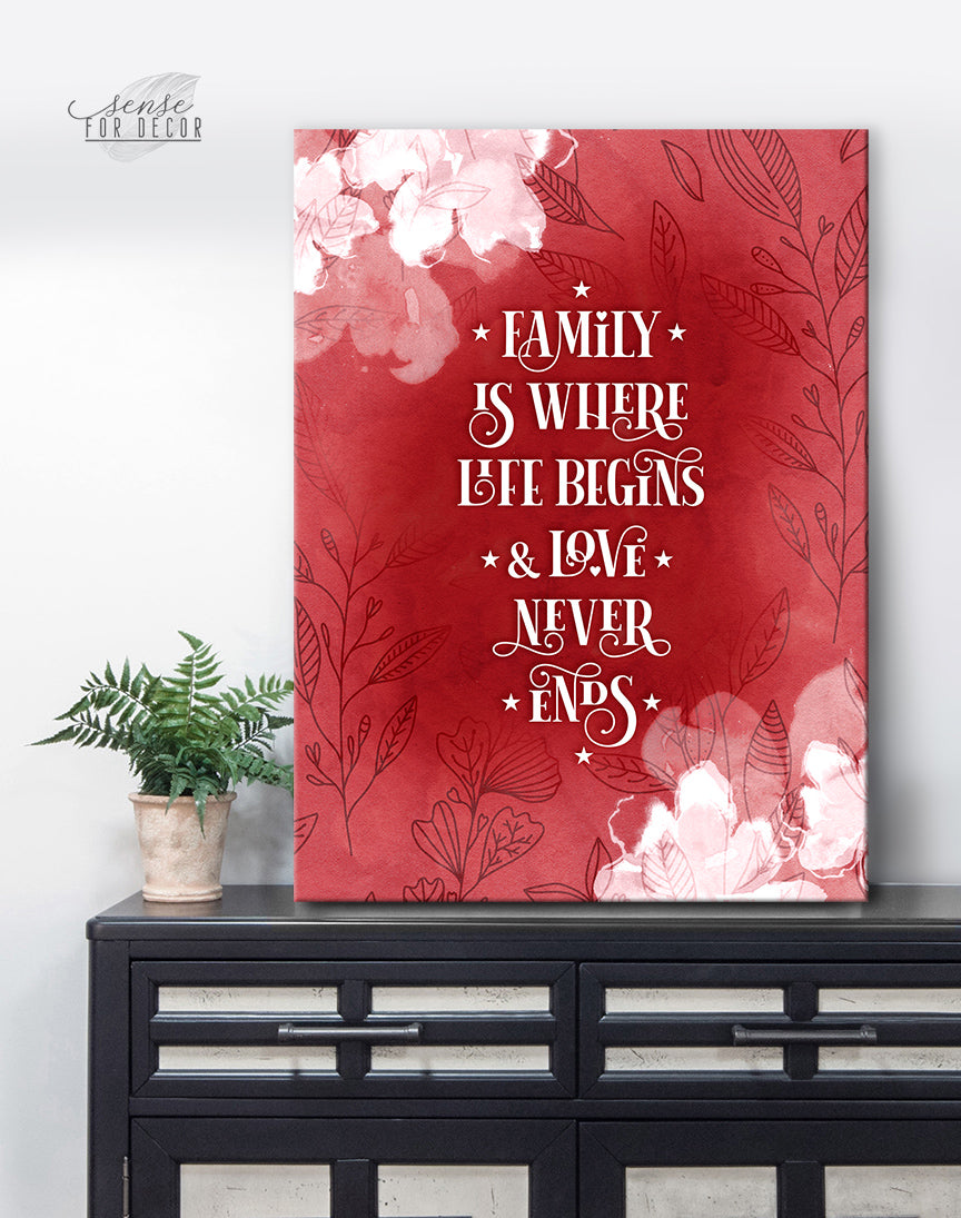 High - Quality Wood - Framed Family Wall Art: Life Starts at Family V11 (Ready To Hang)