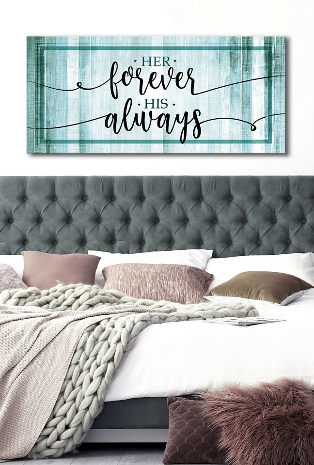 Hot! Couples Wall Art - 'Her Forever His Always' with Wood Frame, Ready to Hang