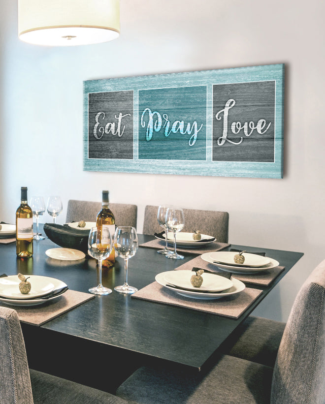 Hot Deal! Kitchen Wall Art - 'EAT PRAY LOVE' with Wood Frame, Ready to Hang