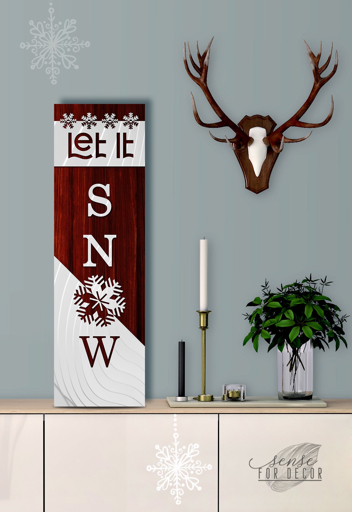 Let It Snow V5 Holiday Wall Art with Wood Frame, Ready to Hang