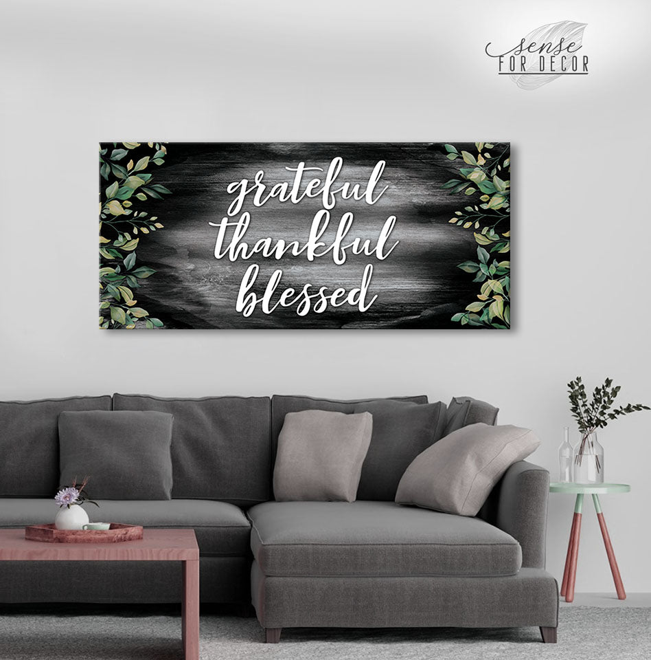 High - Quality Christian Wall Art: Grateful Thankful Blessed V15 with Wood Frame, Ready to Hang