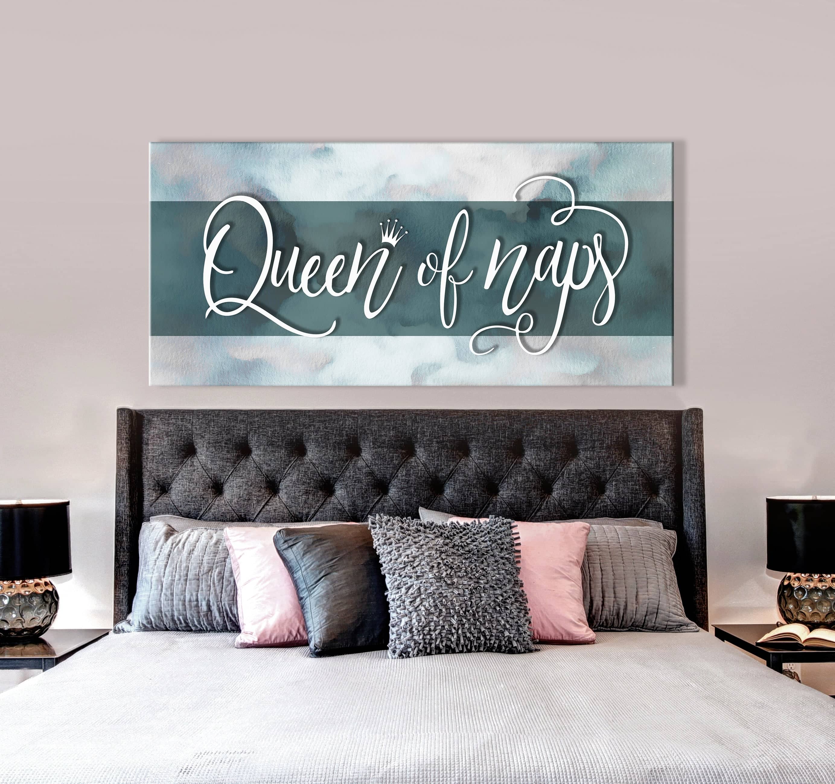 Exclusive Queen of Naps V2 Bedroom Wall Art - Wood Frame, Ready to Hang
