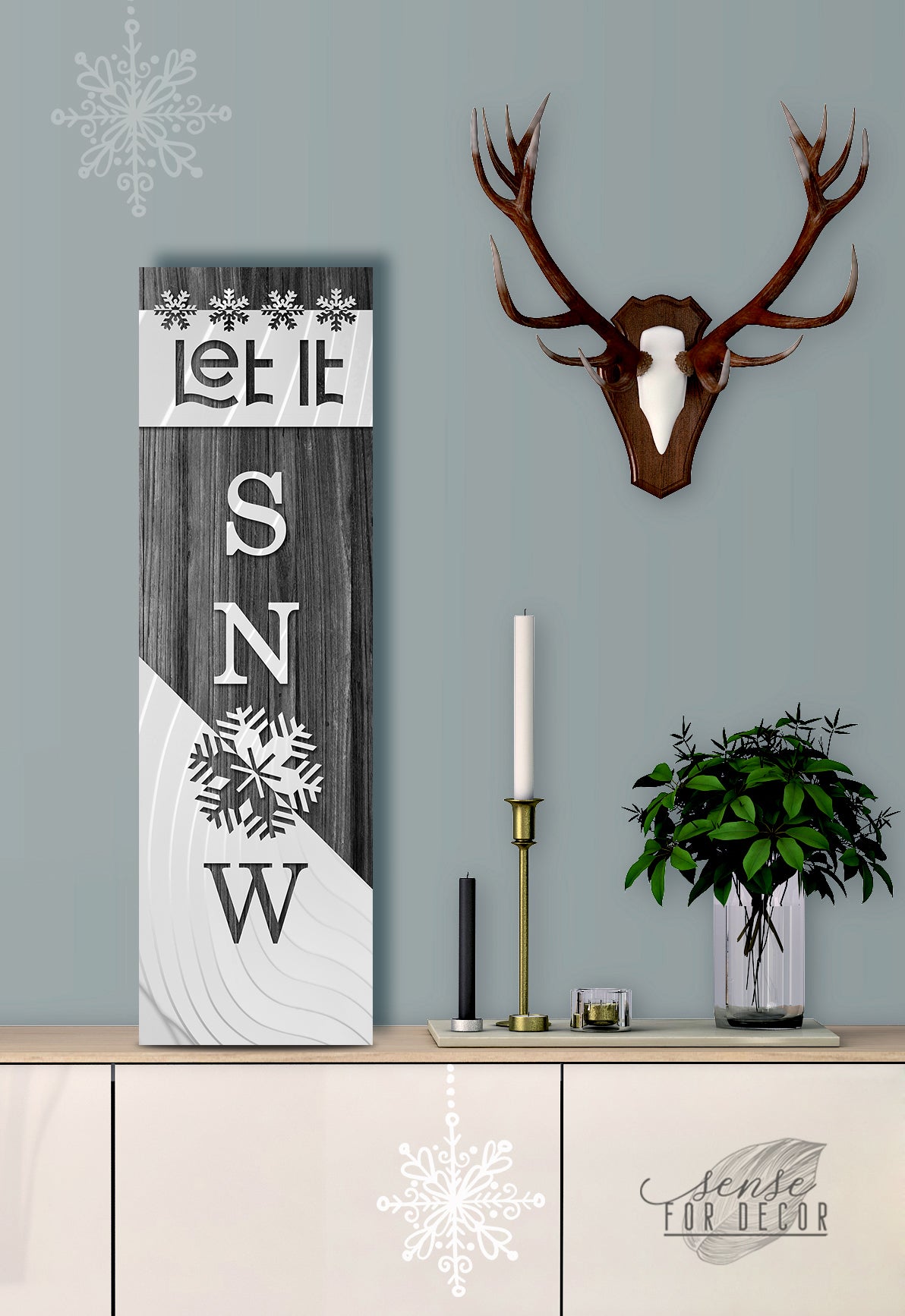 Let It Snow V5 Holiday Wall Art with Wood Frame, Ready to Hang
