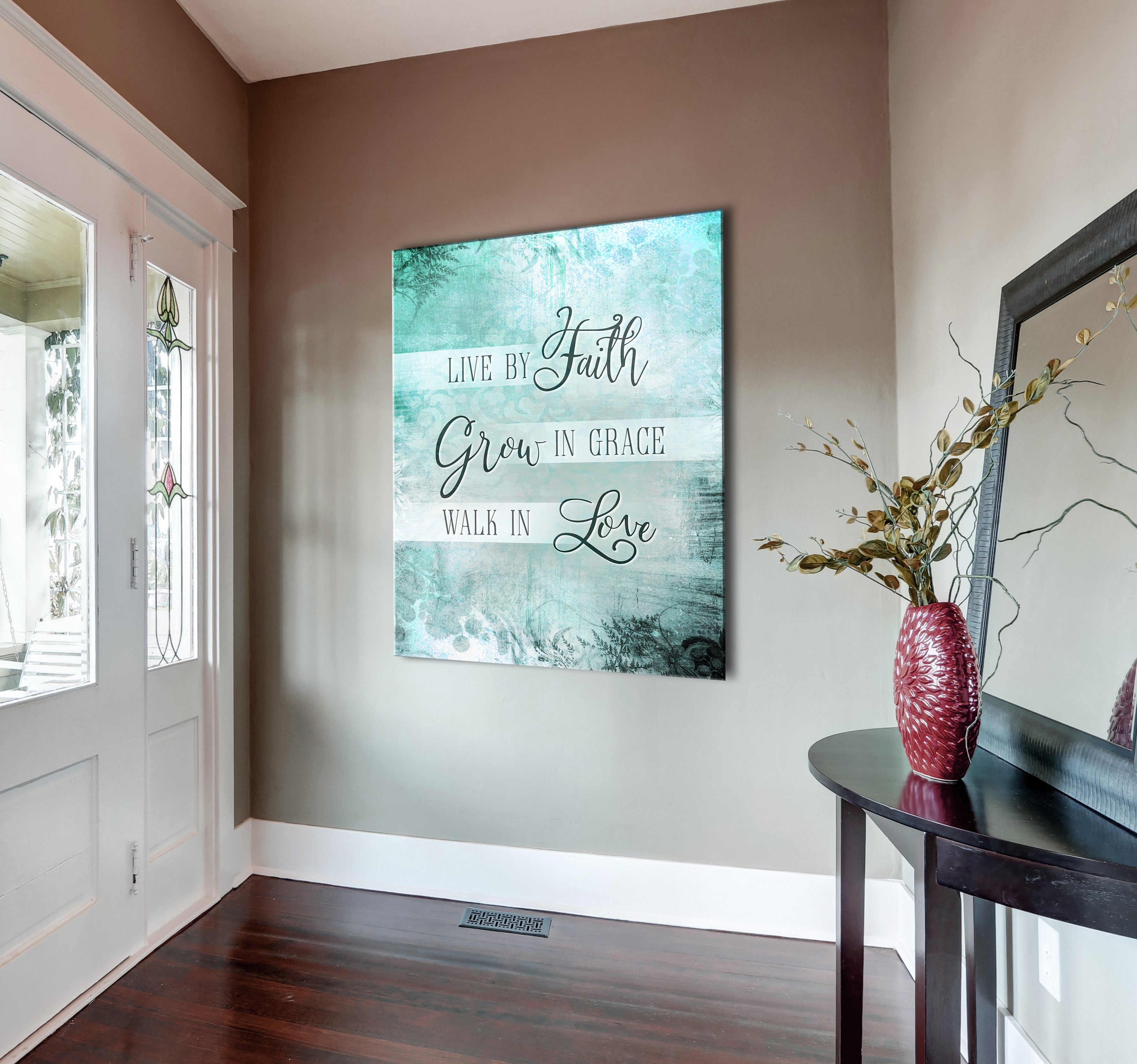 Christian Wall Decor: 'Live By Faith Grow In Grace' Wood Frame Wall Art, Ready To Hang - Buy 2 Save 20%