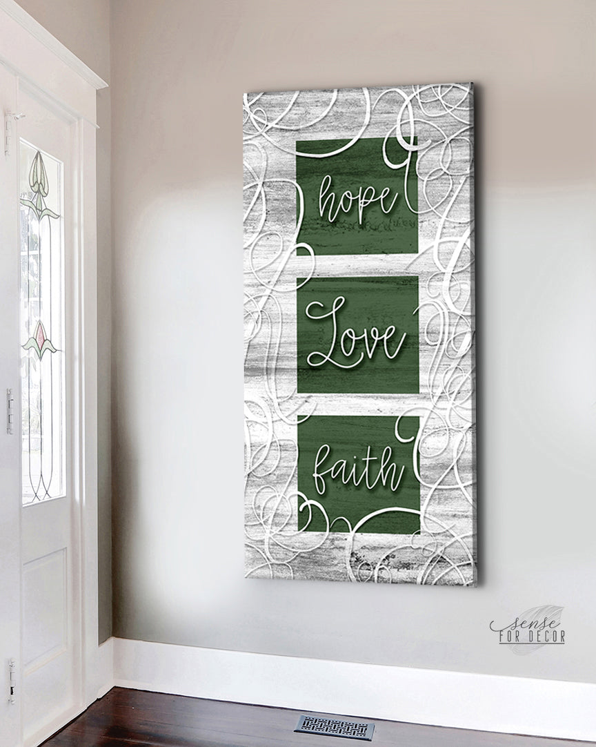 Exclusive Christian Wall Art: Hope Love Faith V4 with Wood Frame, Ready to Hang - Buy 2 Save 20%
