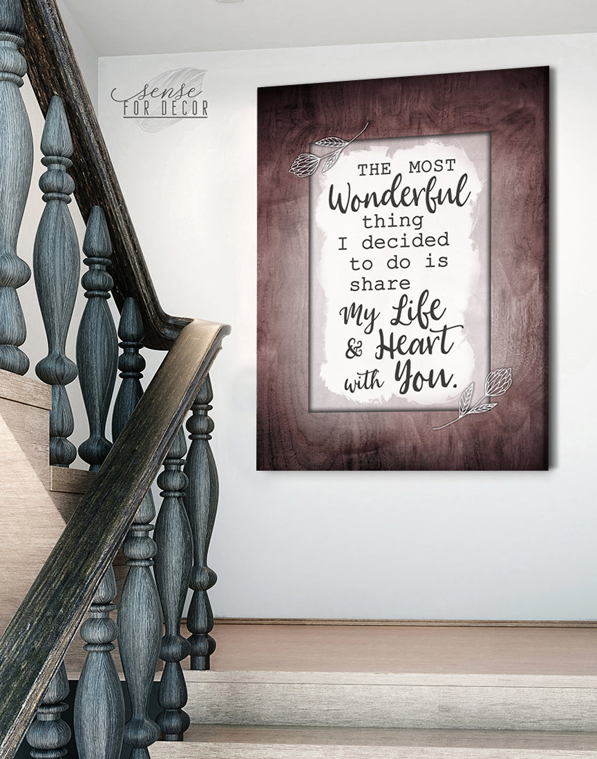 Hot Deal! Couples Wall Art - 'The Most Wonderful Thing I Decided V4' with Wood Frame, Ready to Hang
