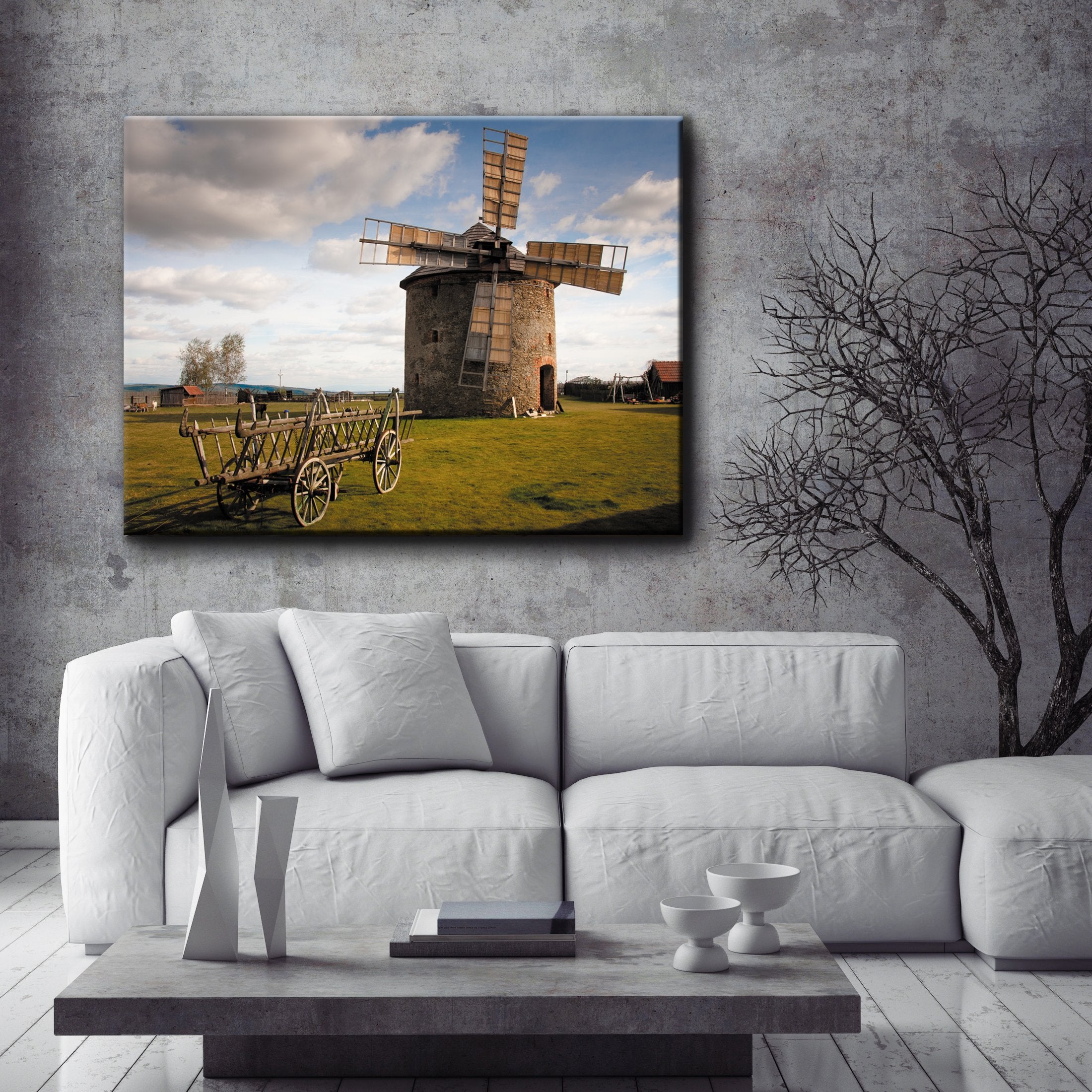 Hot Deal! Ready-to-Hang Windmill Landscape Wall Art with Wood Frame