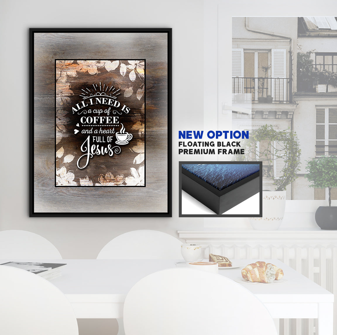 Christian Wall Art: 'All I Need is Coffee and Jesus' Wood Framed for Easy Hanging - Buy 2 Save 20%