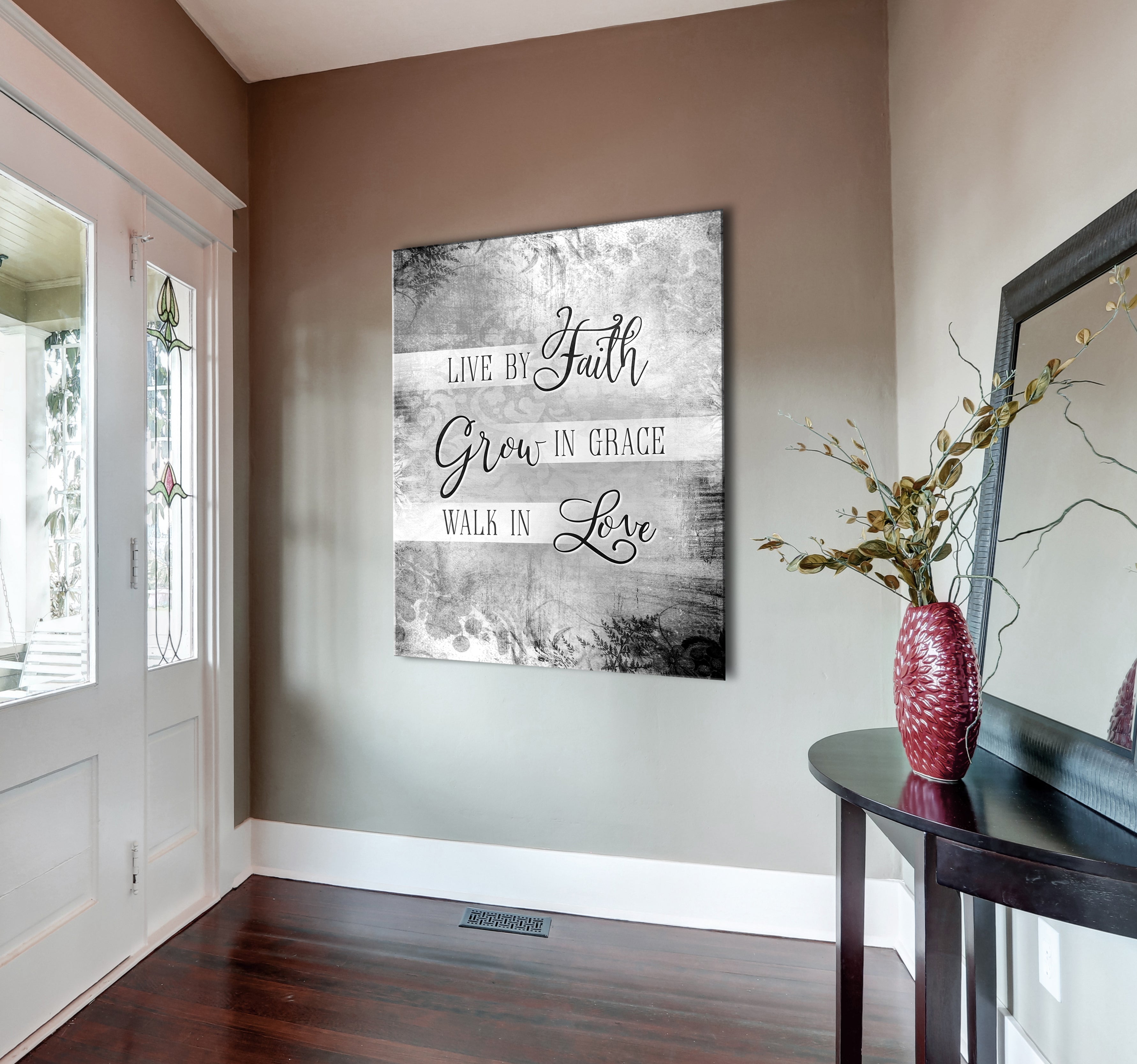 Christian Wall Decor: 'Live By Faith Grow In Grace' Wood Frame Wall Art, Ready To Hang - Buy 2 Save 20%