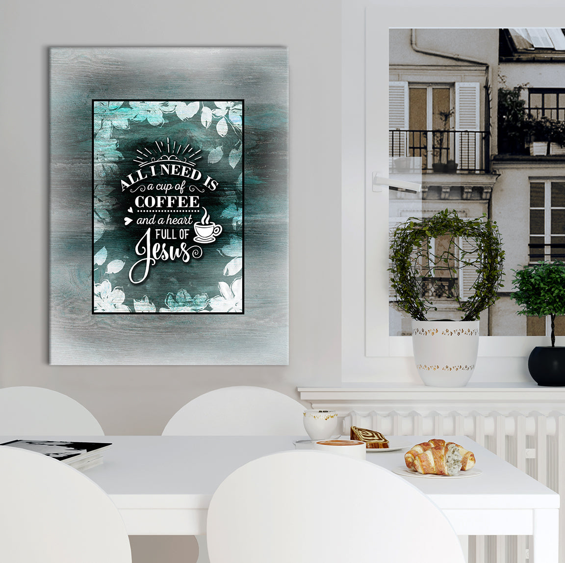Christian Wall Art: 'All I Need is Coffee and Jesus' Wood Framed for Easy Hanging - Buy 2 Save 20%