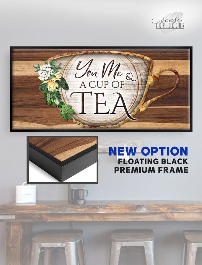 High - Quality Wood - Framed 'You Me & A Cup of Tea' Coffee Wall Art Ready to Hang