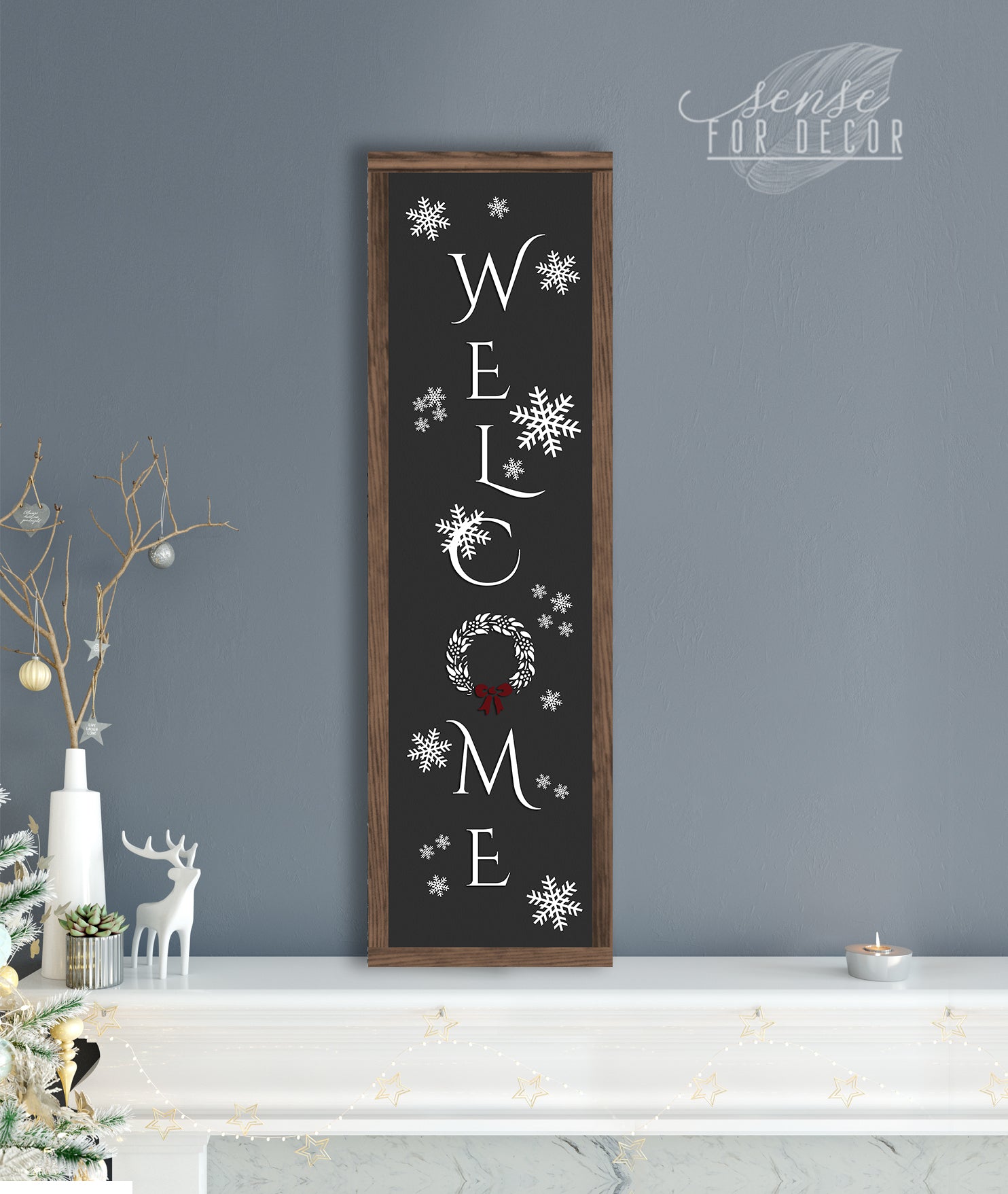 High - Quality Wood - Framed Holiday Wall Art: Welcome V6, Ready To Hang