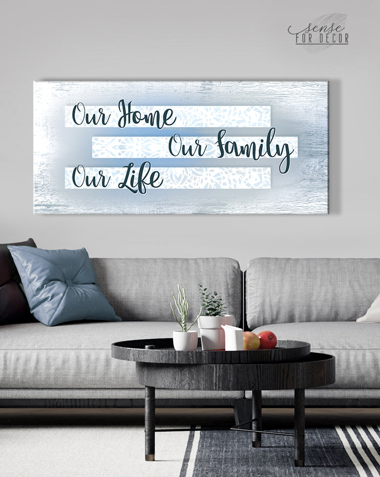 Hot Deal! Family Wall Art - 'Our Home Our Family Our Life' with Wood Frame, Ready to Hang