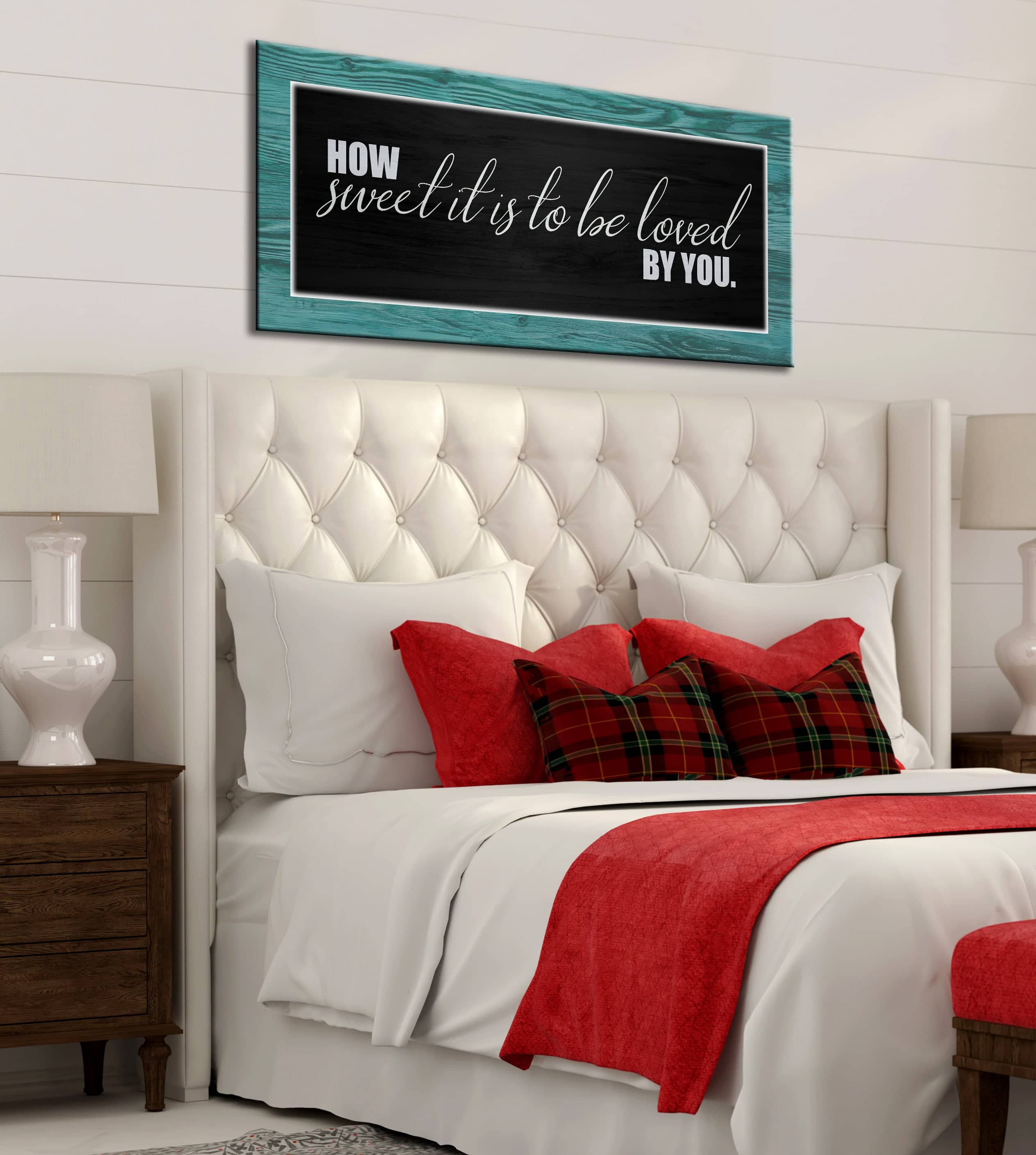 Ready-To-Hang Wood Framed Bedroom Wall Art: 'How Sweet It Is To Be Loved By You' V3
