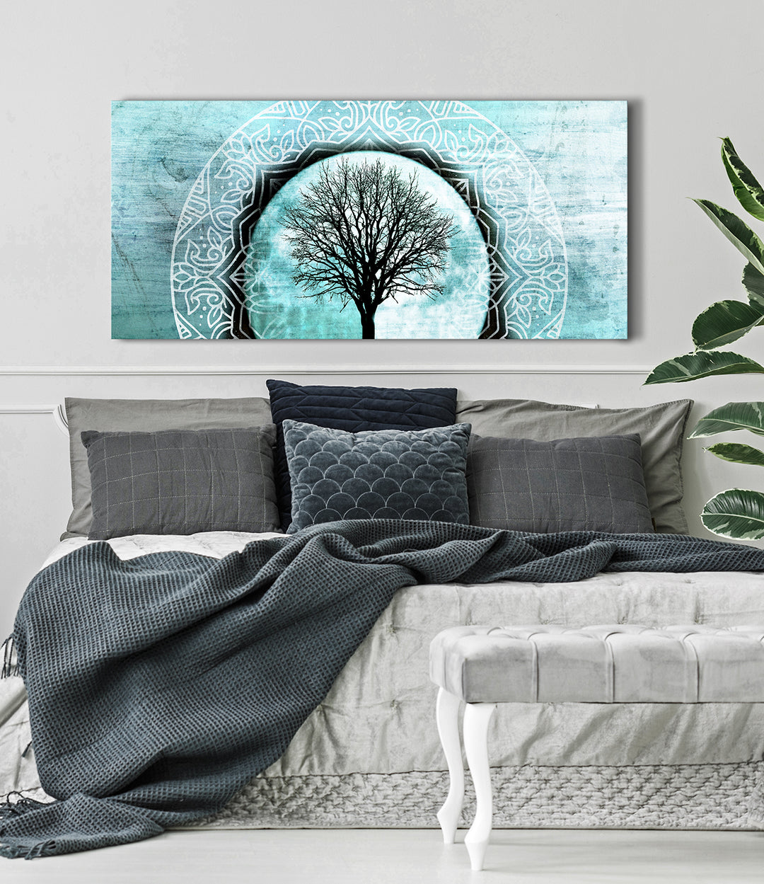 Hot! Boho Mandala Tree Moon Wall Art with Wood Frame, Ready to Hang