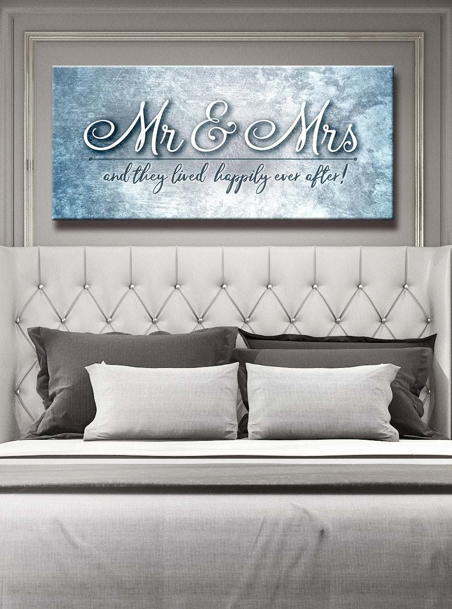 High - Quality Wood - Framed Couples Wall Art: Mr and Mrs, Happily Ever After (Ready To Hang)