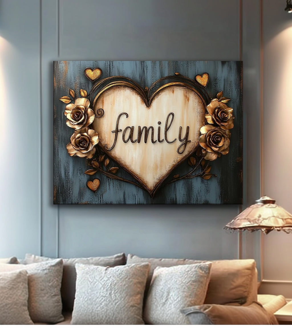 Family Heart Wood - Framed Canvas Art: Buy 2 Get 20% Off with Meal Donation