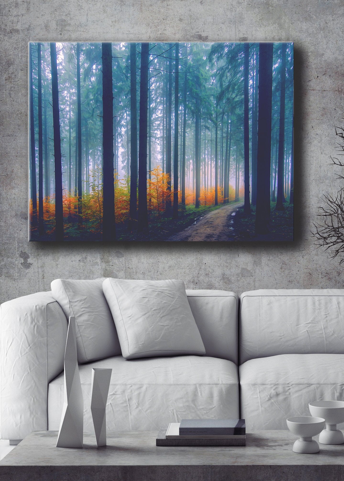 Hot Deal! Ready - To - Hang Forest Path Wall Art with Yellow Leaves in Wood Frame
