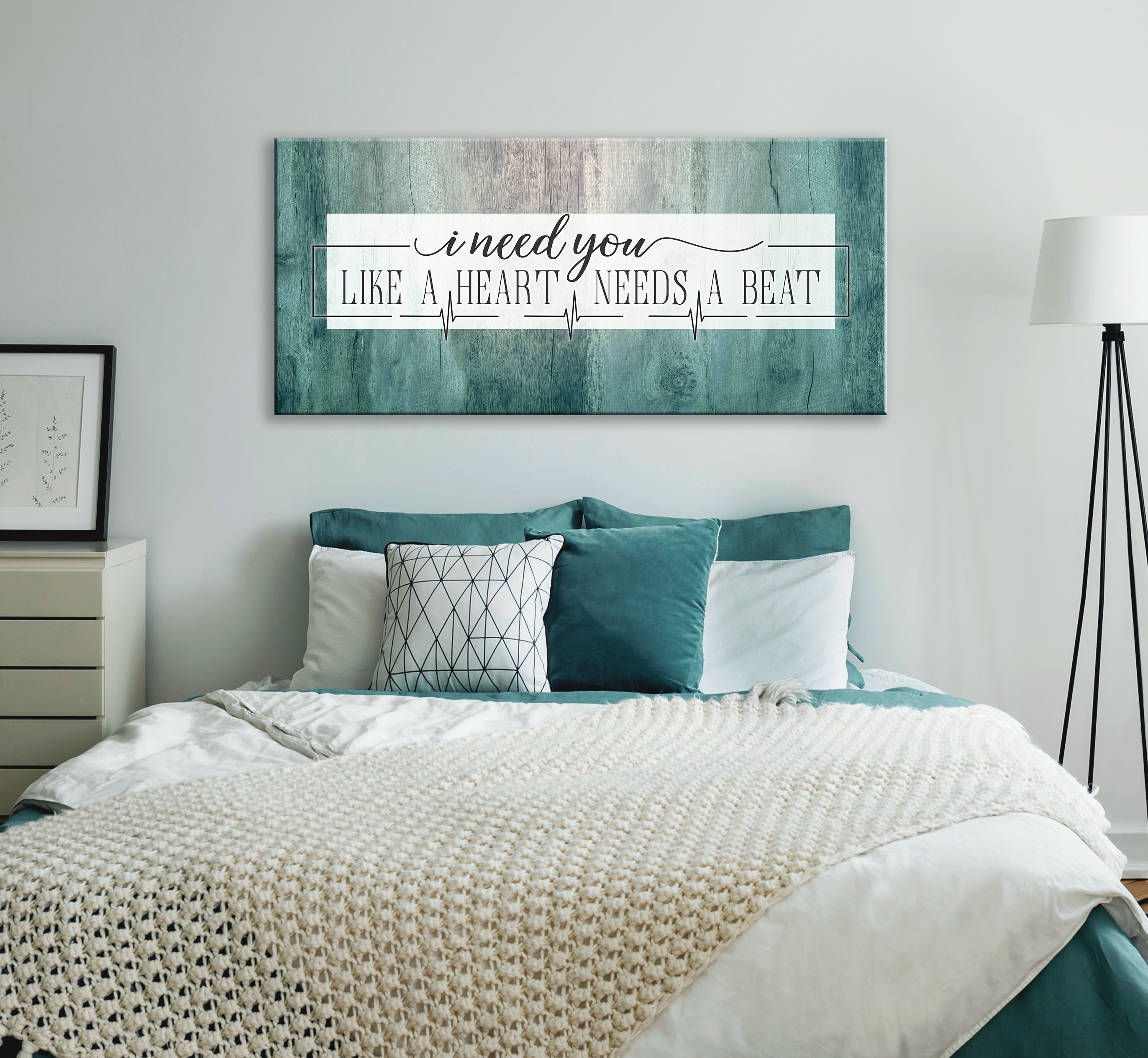 Hot Deal! Couples Wall Art - 'I Need You Like A Heart Needs A Beat' with Wood Frame, Ready To Hang