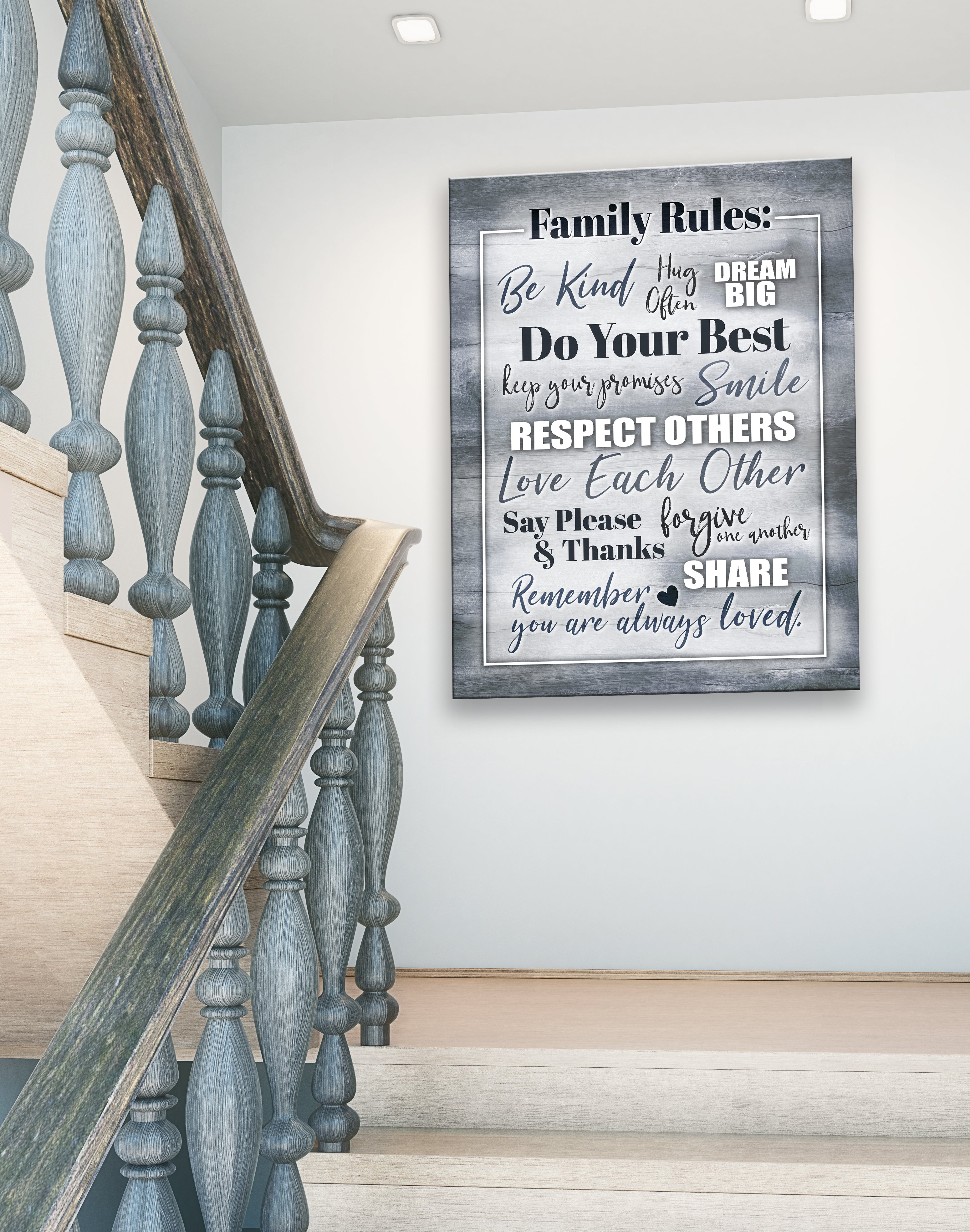 Hot! Family Rules V2 Home Wall Art with Wood Frame, Ready to Hang