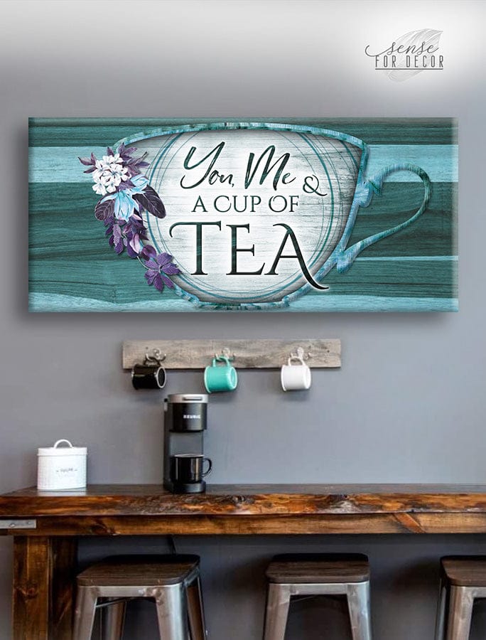 High - Quality Wood - Framed 'You Me & A Cup of Tea' Coffee Wall Art Ready to Hang