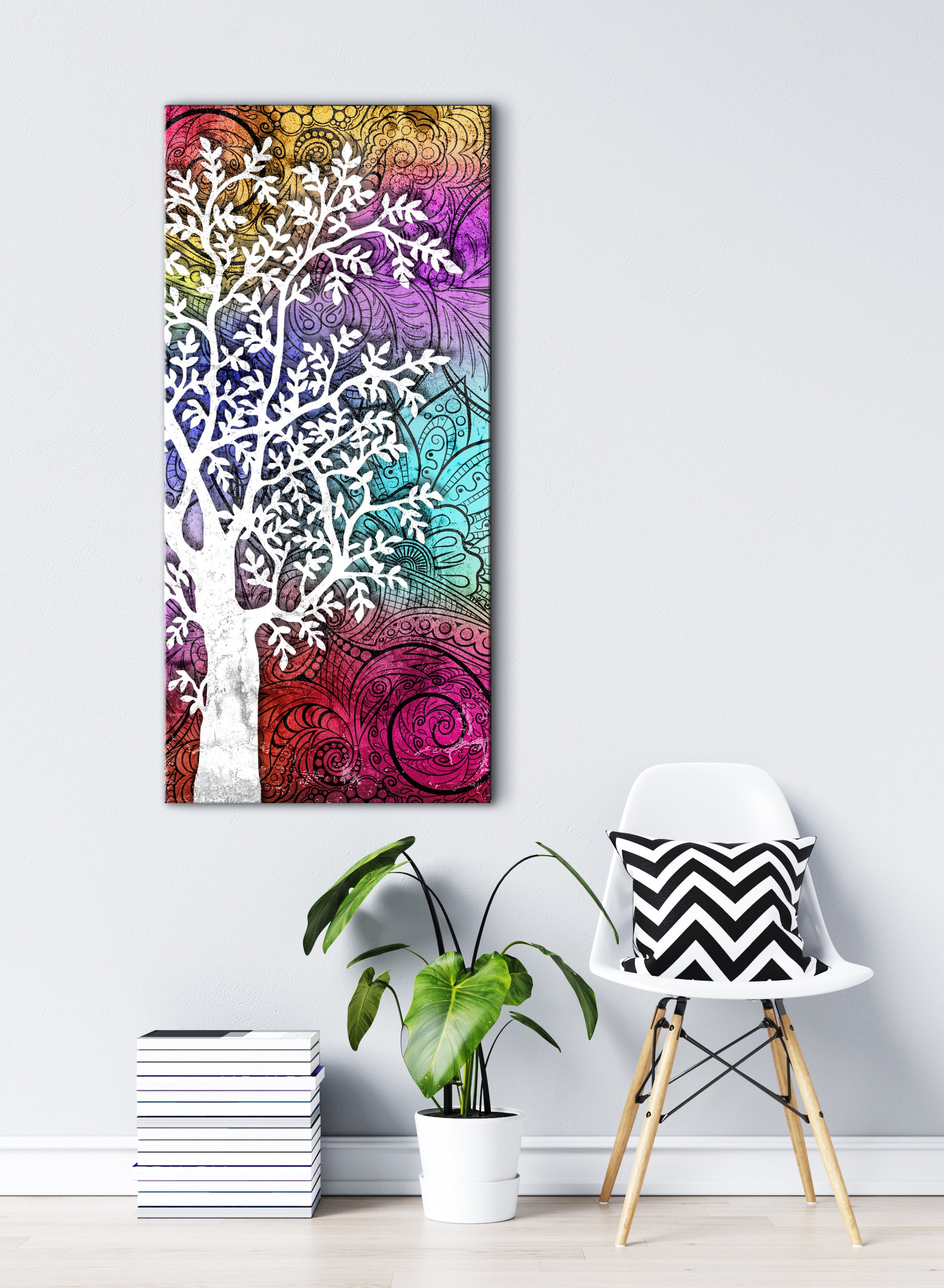Boho Style Colorful Tree Wall Art with Wood Frame, Ready to Hang! Buy 2 Save 20%