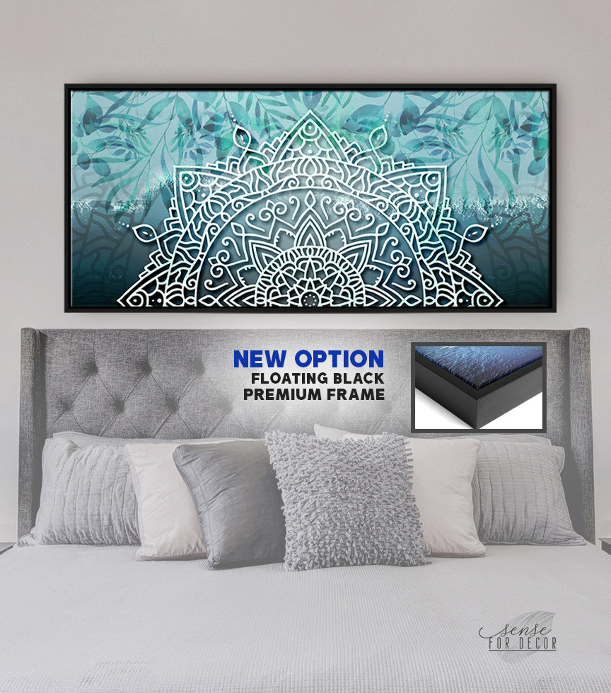 Ready-to-Hang Boho Mandala Wall Art with Leaves in Wood Frame