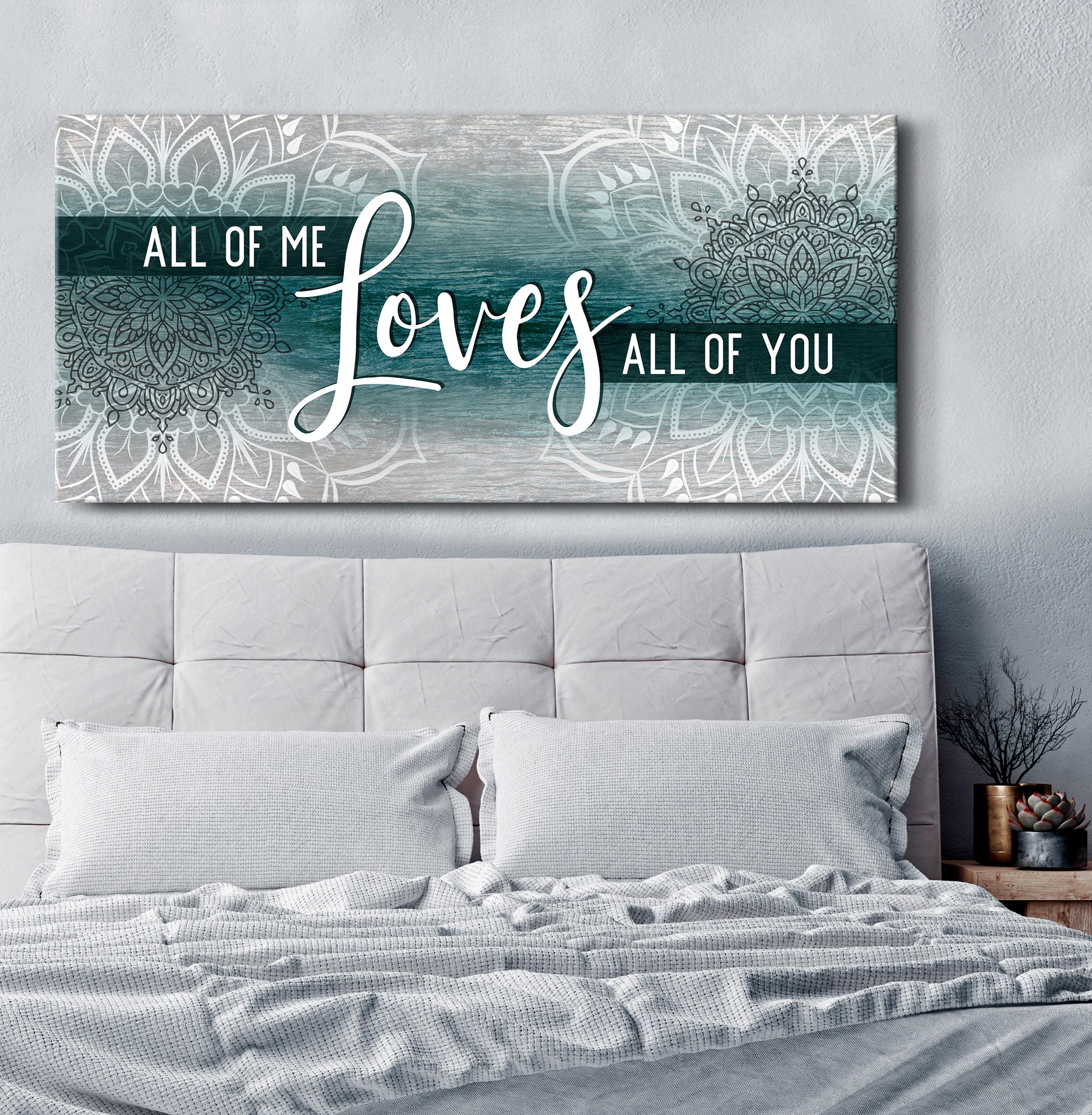Hot Deal! Boho Couples Wall Art - 'All of Me Loves All of You' with Wood Frame, Ready to Hang