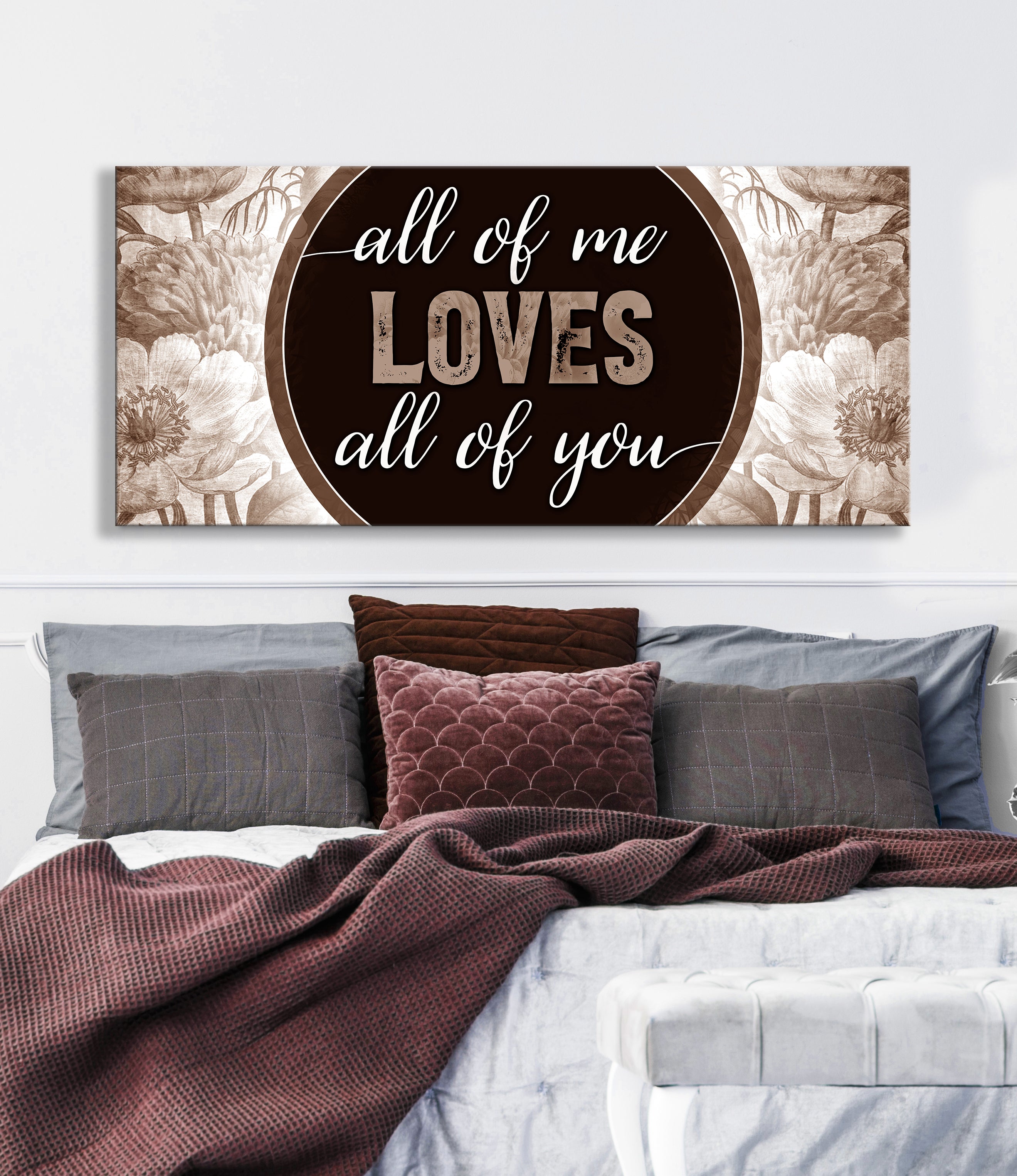 High - Quality Wood - Framed Couples Wall Art: 'All Of Me Loves All Of You' V6, Ready To Hang