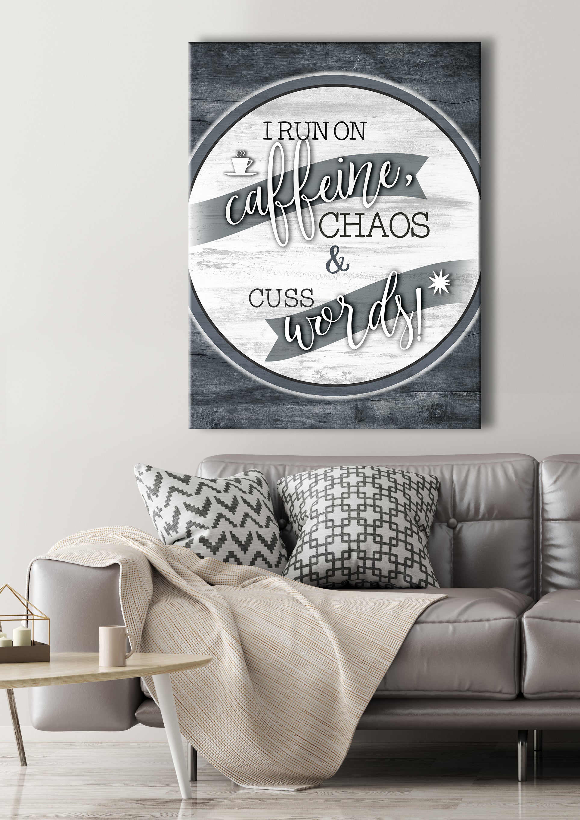 Caffeine, Chaos & Cuss Words Kitchen Wall Art - Wood Frame, Ready To Hang! Buy 2, Save 20%