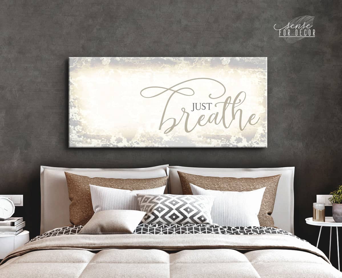 Bedroom Wall Art: Just Breathe V19 (Wood Frame Ready To Hang)