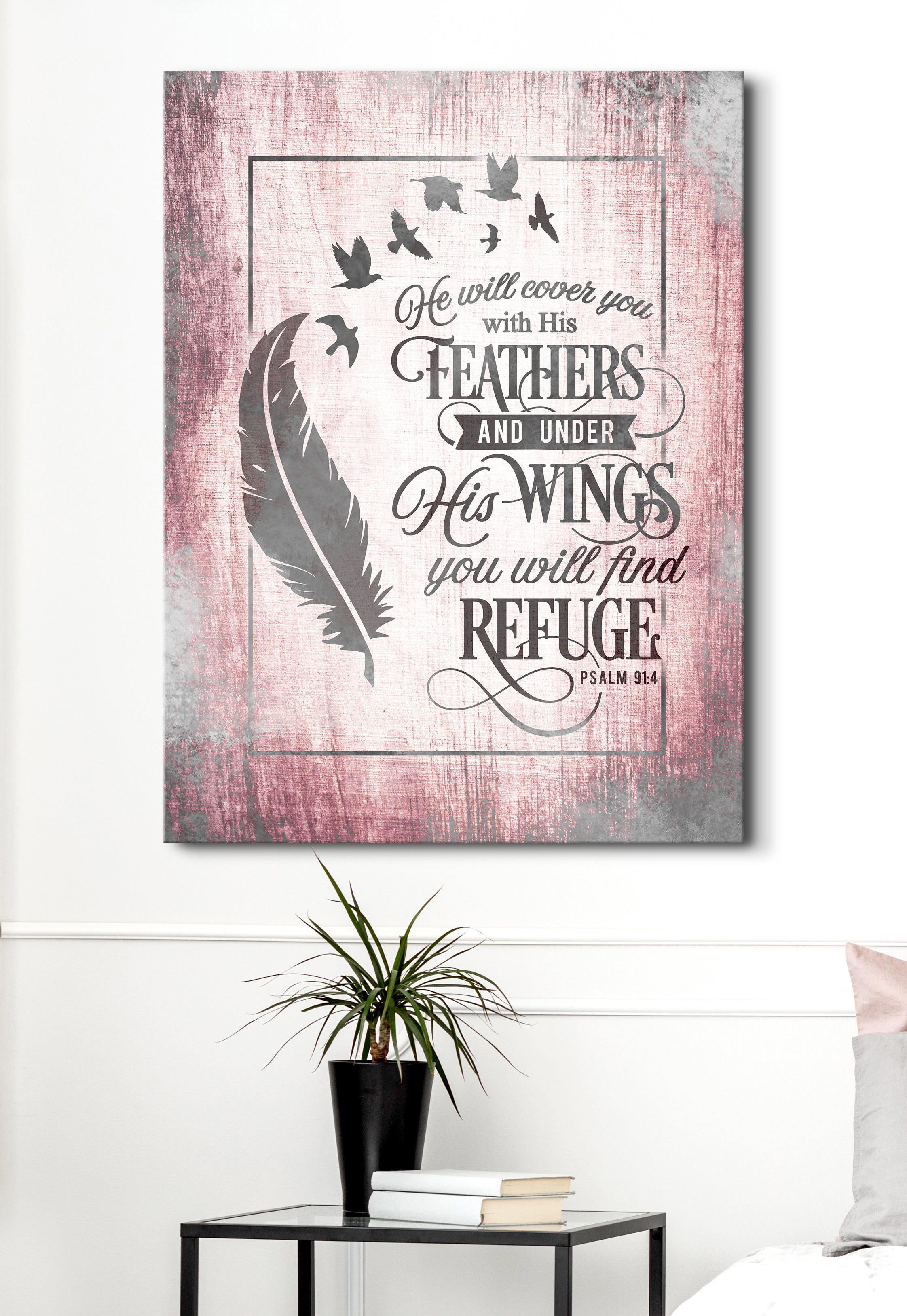 Hot Sale! Christian Wall Art - 'He Will Cover You With His Feathers' in Wood Frame, Ready to Hang