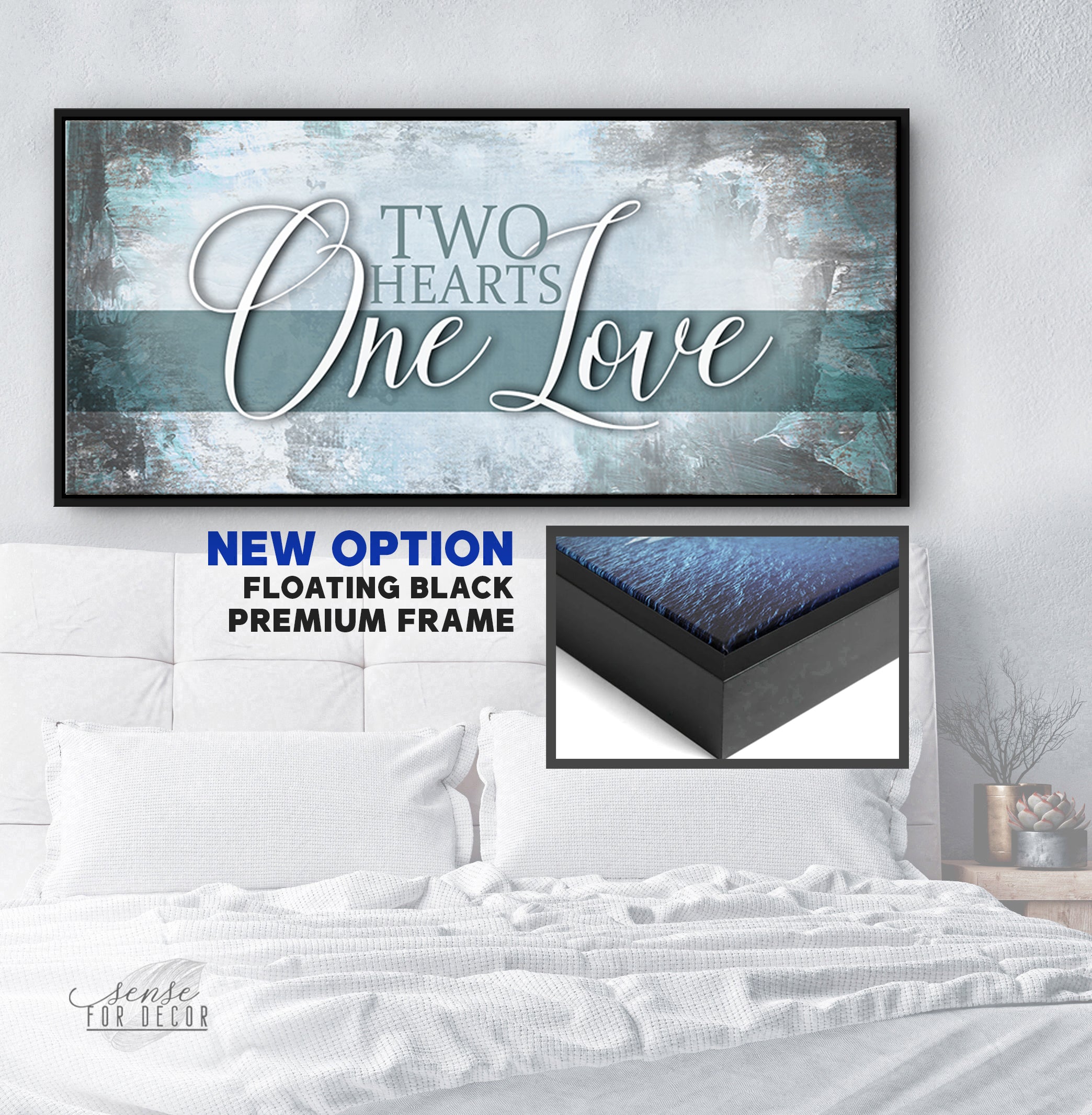 Exclusive Couples Wall Art - 'Two Hearts One Love' with Wood Frame, Ready to Hang! Buy 2, Save 20%