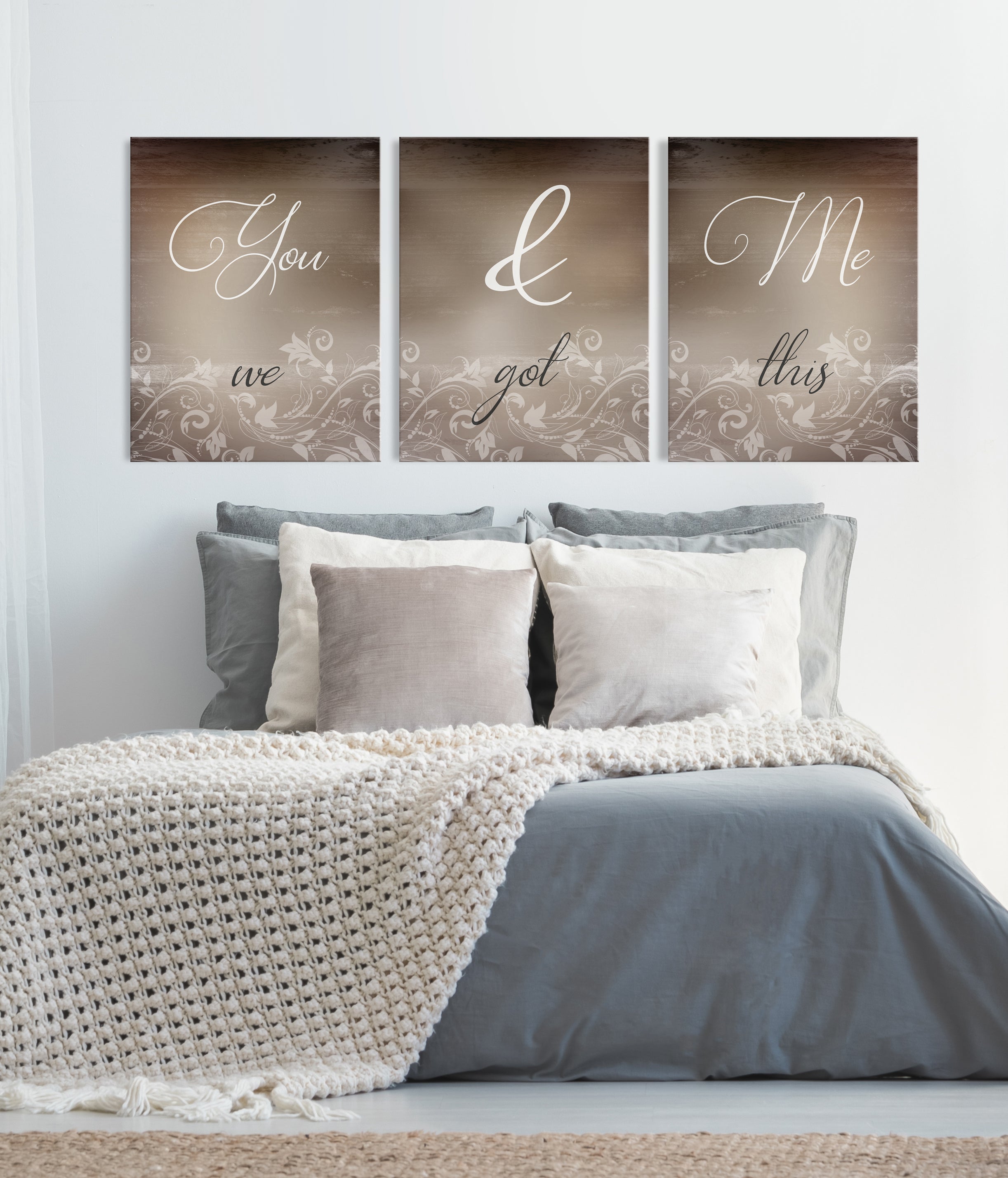 Exclusive Offer! Set of 3 Couples Wall Art 'You and Me We Got This' with Wood Frame, Ready to Hang