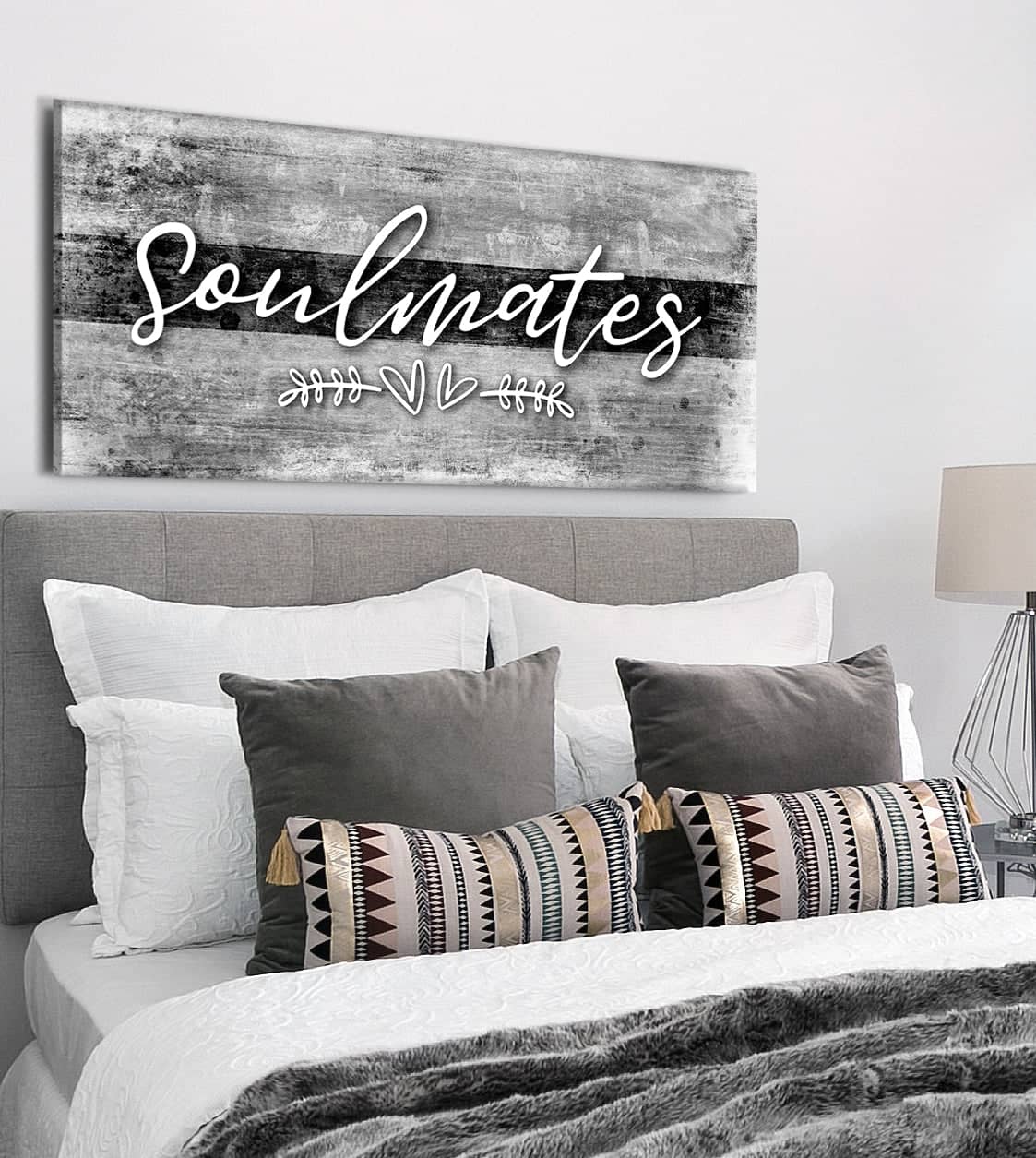 Ready-to-Hang Wood Frame Bedroom Wall Art: Soulmates V3