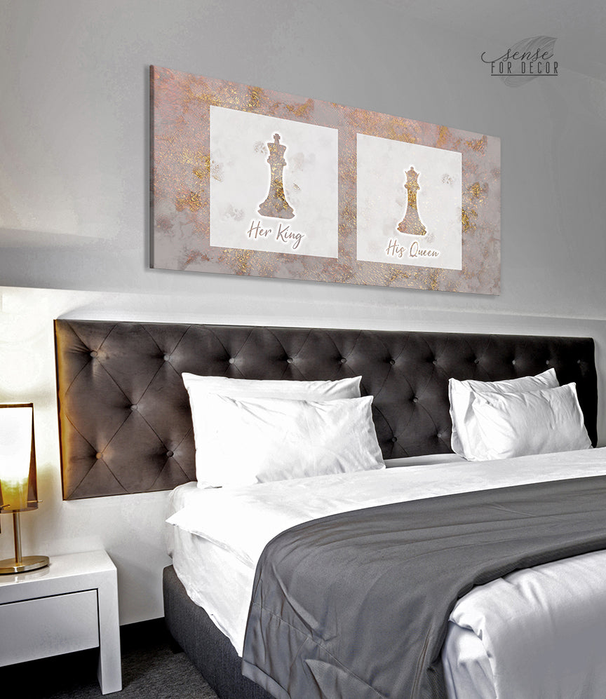 High - Quality Wood - Framed Couples Wall Art: Her King His Queen, Ready to Hang