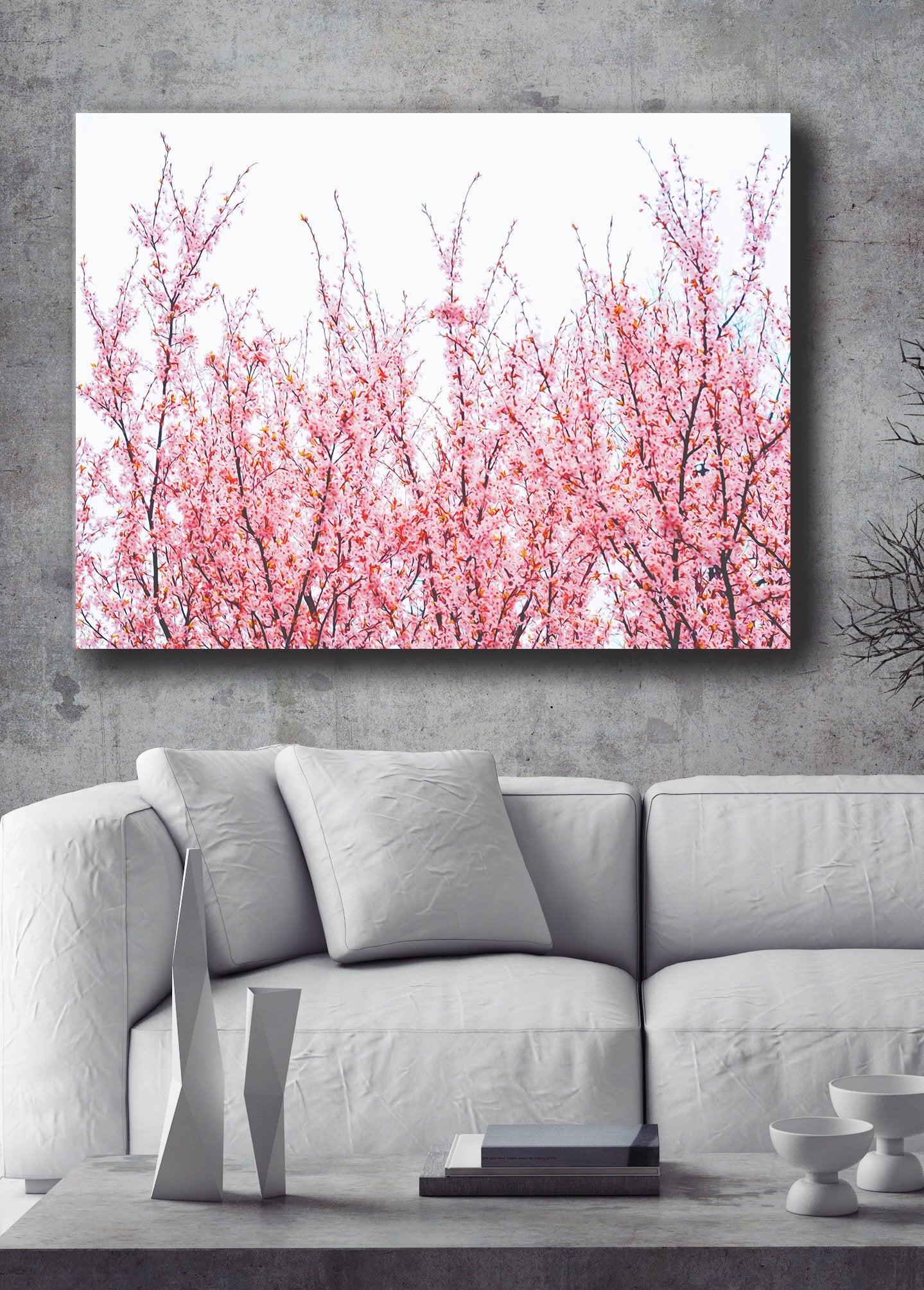 Hot Deal! Pink Blossom Branches Nature Wall Art with Wood Frame, Ready to Hang