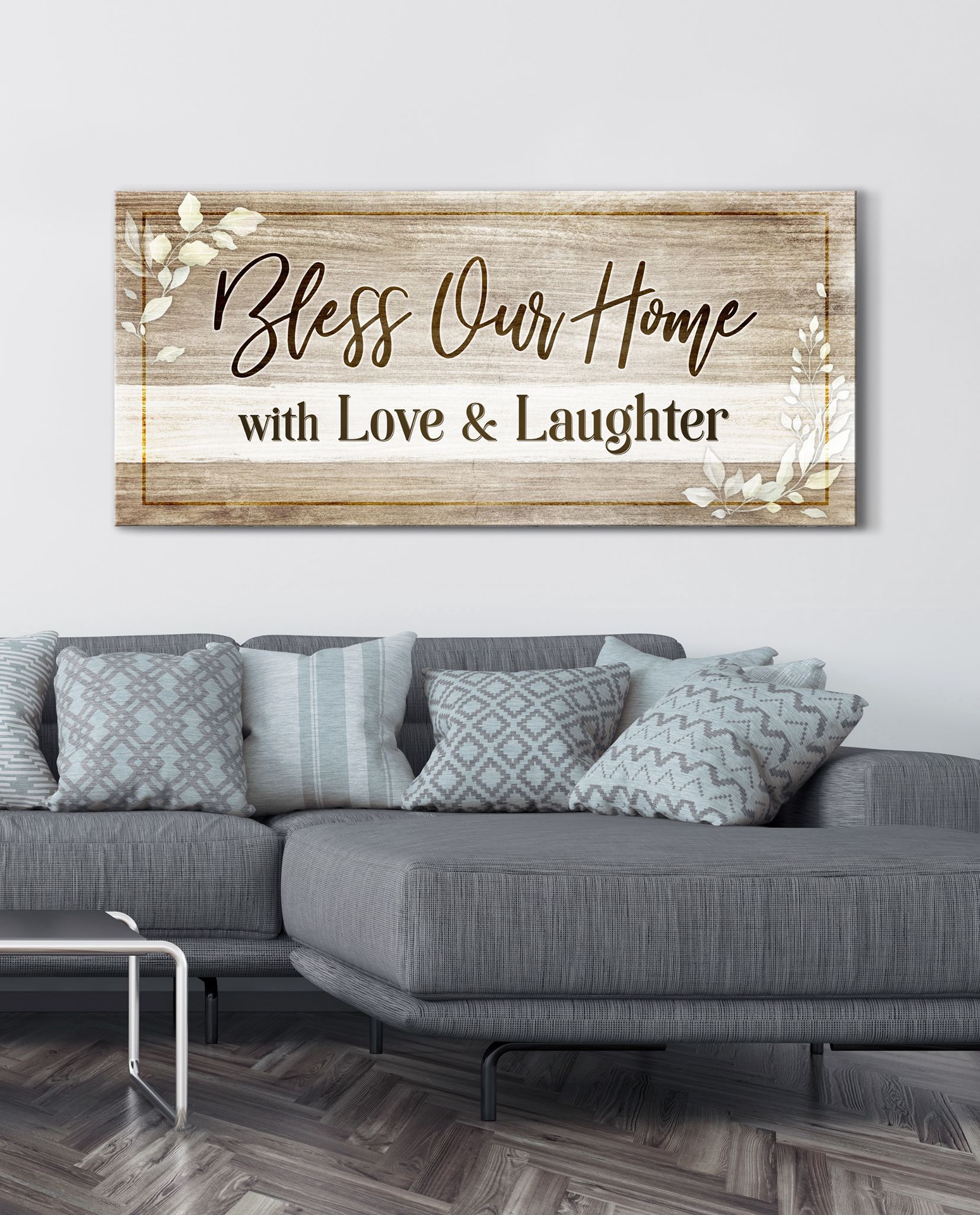 Exclusive Christian Wall Art - Bless Our Home Love Laughter V5 with Wood Frame, Ready to Hang, Buy 2 Save 20%