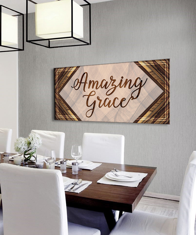 Stunning Christian Wall Art: Amazing Grace V9 with Ready - to - Hang Wood Frame