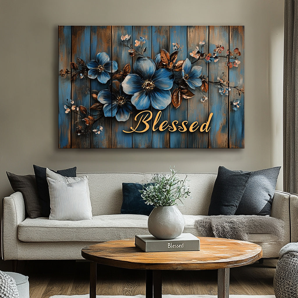 Vibrant Rustic Floral Artwork - Blessed V4