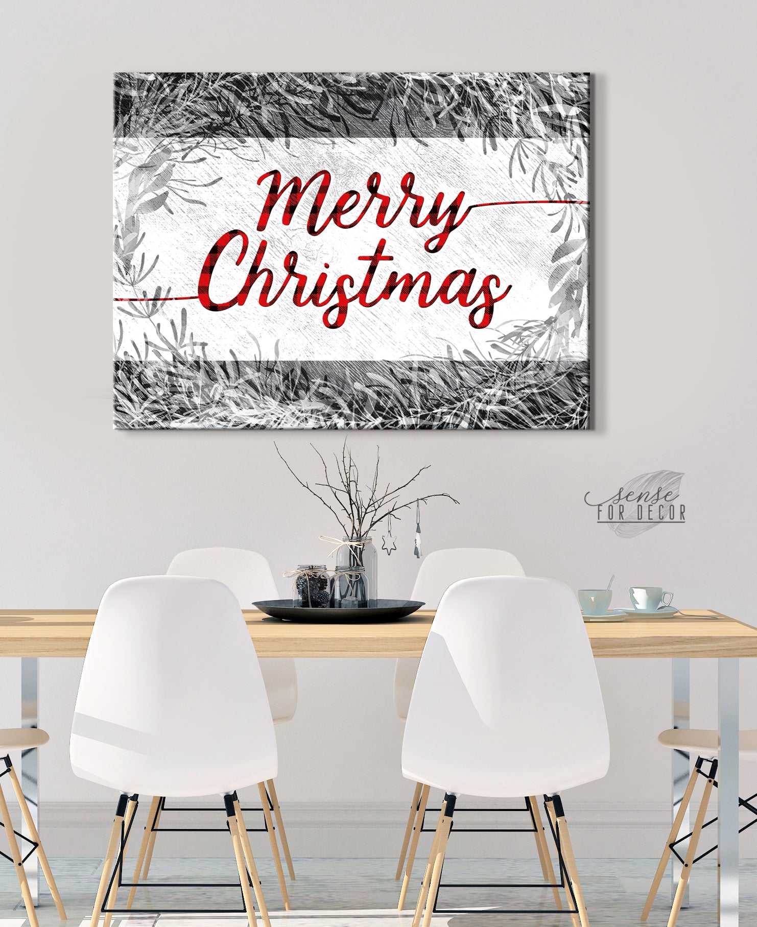 Hot! Merry Christmas Plaid Wall Art with Wood Frame, Ready to Hang