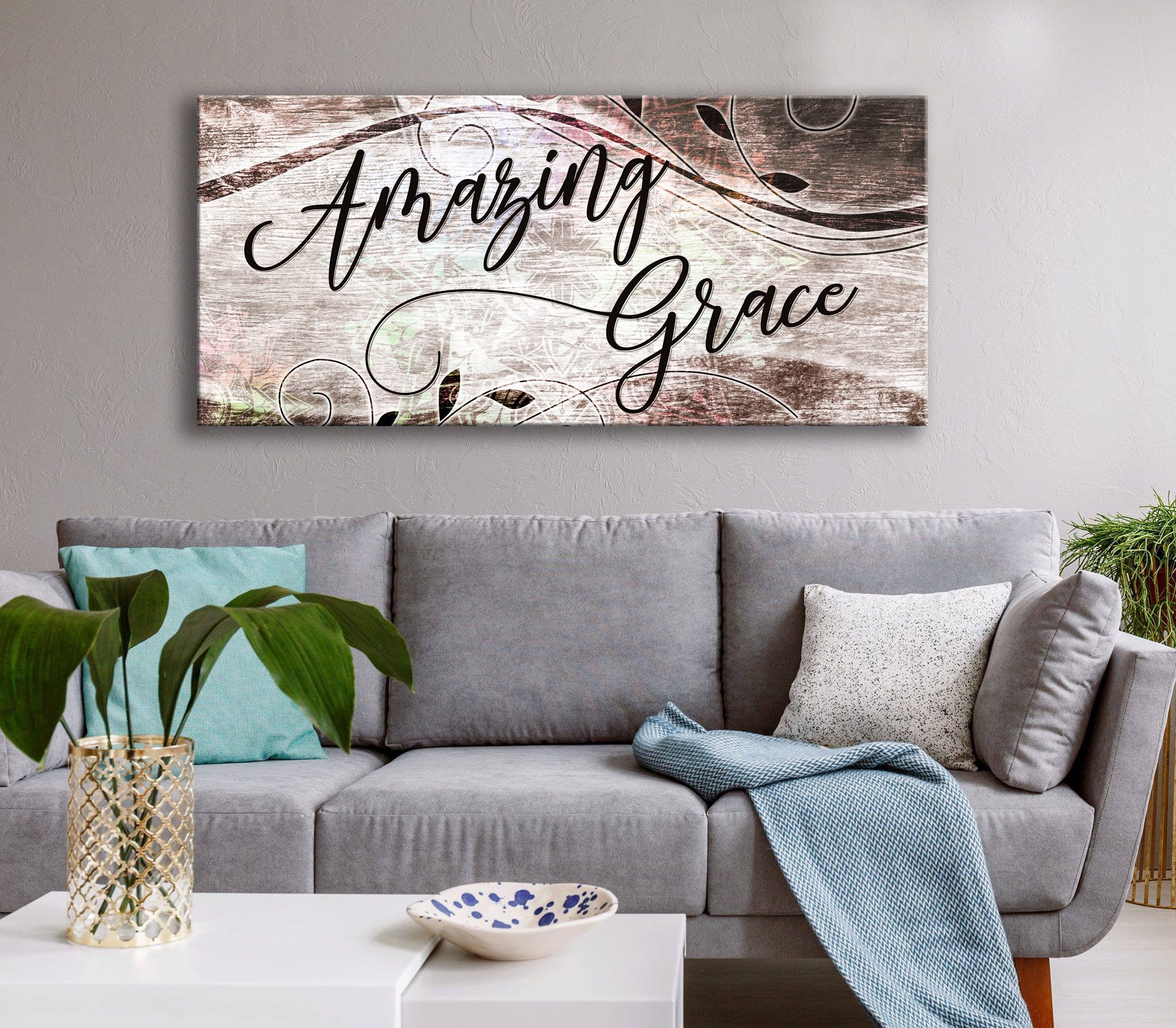 Christian Wall Art: 'Amazing Grace V7' - High - Quality Wood - Framed Wall Decor, Ready to Hang! Buy 2 Save 20%