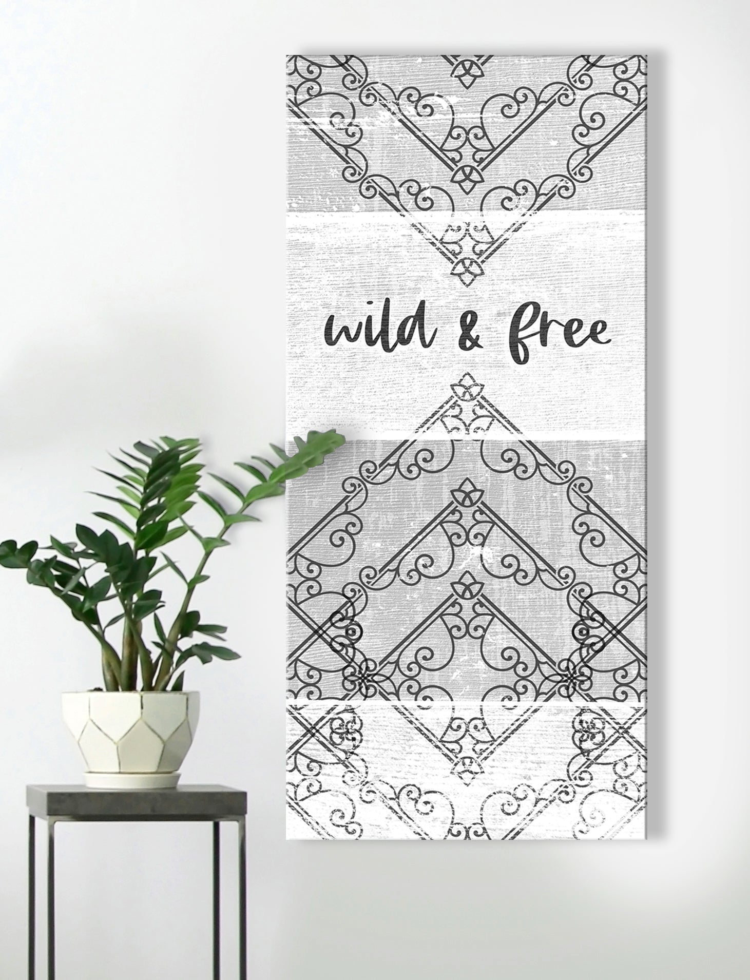 Ready-to-Hang Boho Wall Art: Wild and Free V5 with Wood Frame
