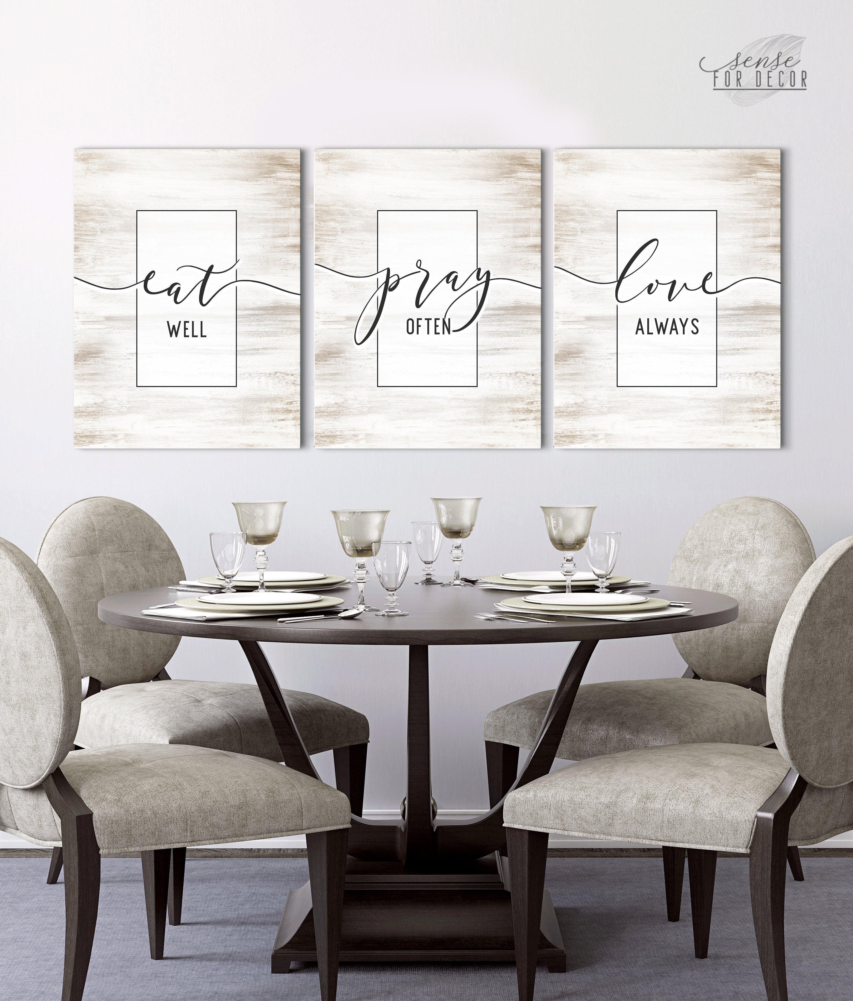Exclusive Offer! Set of 3 Christian Wall Art Prints: Eat Well, Pray Often, Love Always (Wood Frame, Ready to Hang)