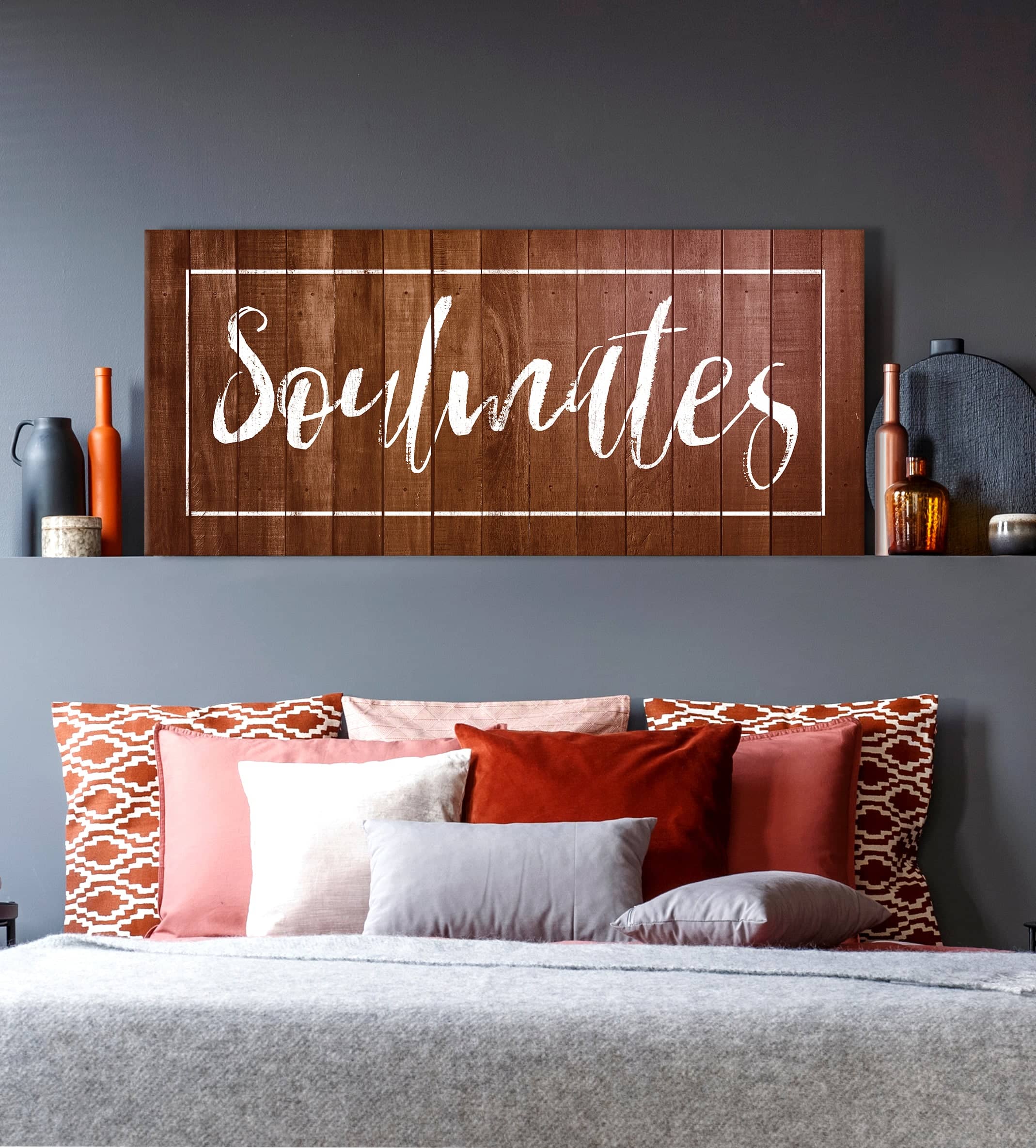 Hot Deal! Bedroom Wall Art - Ready - to - Hang Soulmates Wall Art with Wood Frame