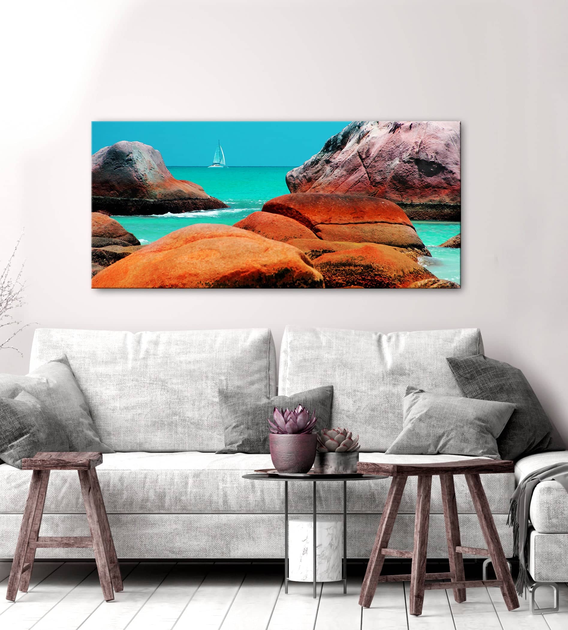Hot Deal! Ready - To - Hang Sailboat Beach Wall Art with Wood Frame
