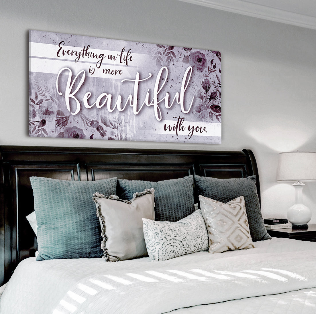 Beautiful Couples Wall Art: 'Everything In Life Is More Beautiful With You' V2 (Ready-to-Hang Wood Frame)