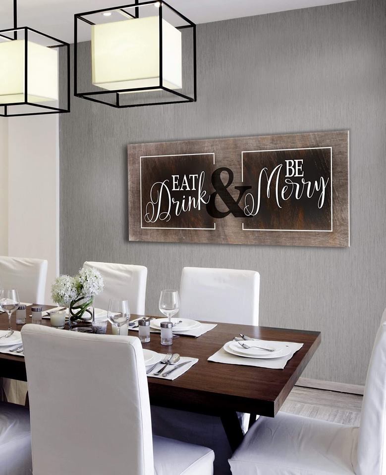 High - Quality 'Eat Drink & Be Merry' Kitchen Wall Art with Wood Frame, Ready to Hang