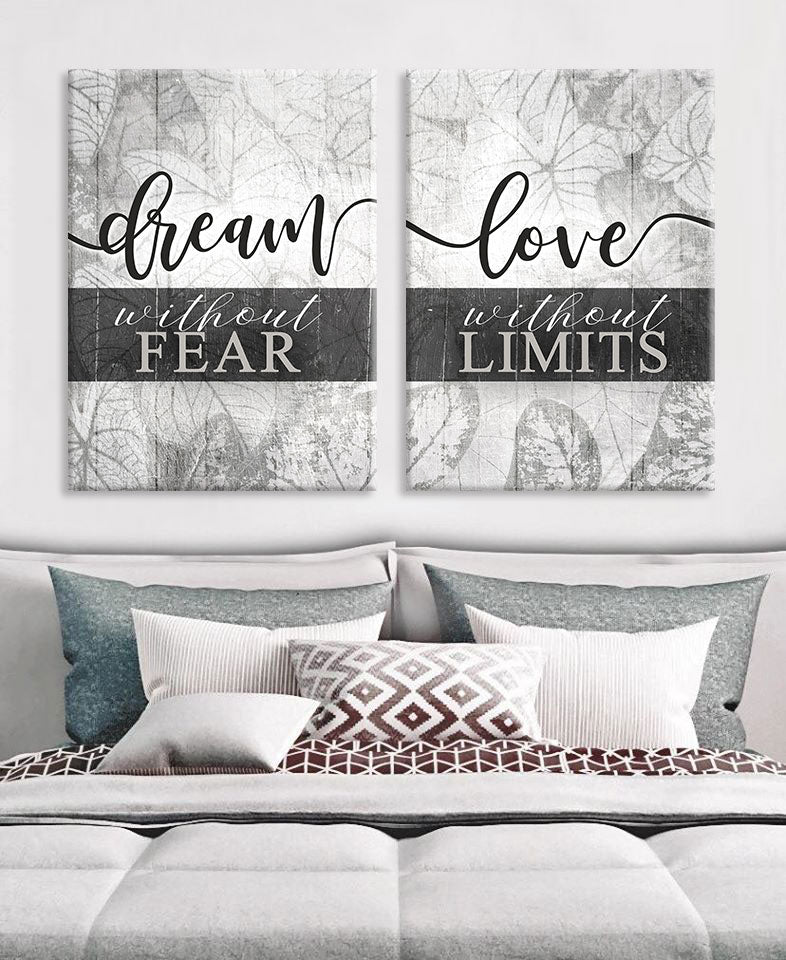 Ready-to-Hang Wood Frame Set of 2: Dream Fearlessly, Love Boundlessly Home Wall Art
